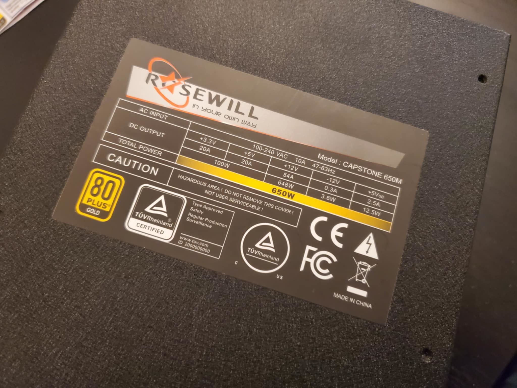 Rosewill Capstone 650M, 650 Watt 80+ Gold Semi-Modular Power Supply