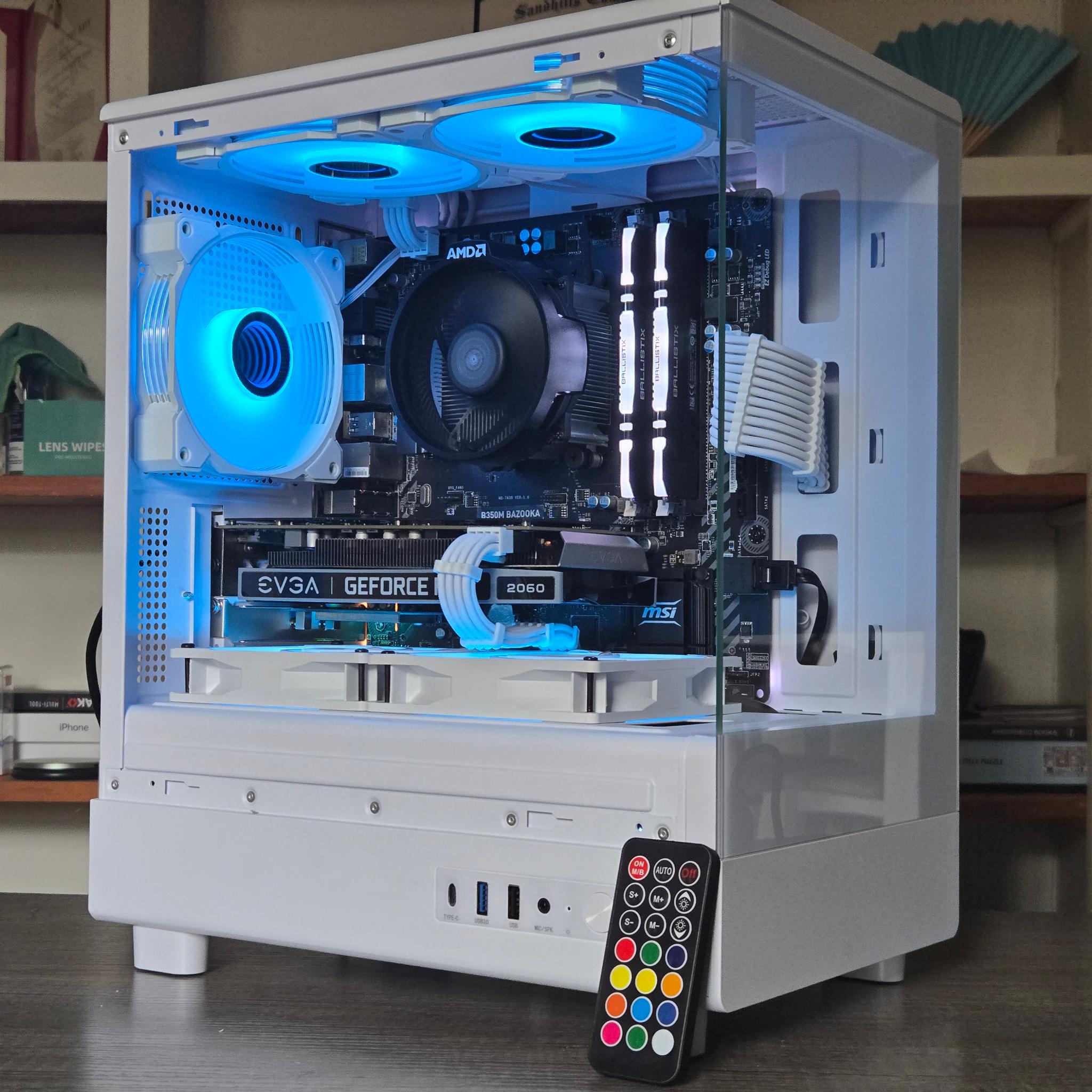 White RGB Gaming PC | R5 2600 | RTX 2060 6GB | 16GB | 1TB | ARGB | Wi-Fi + BT | 550W 80+ Gold