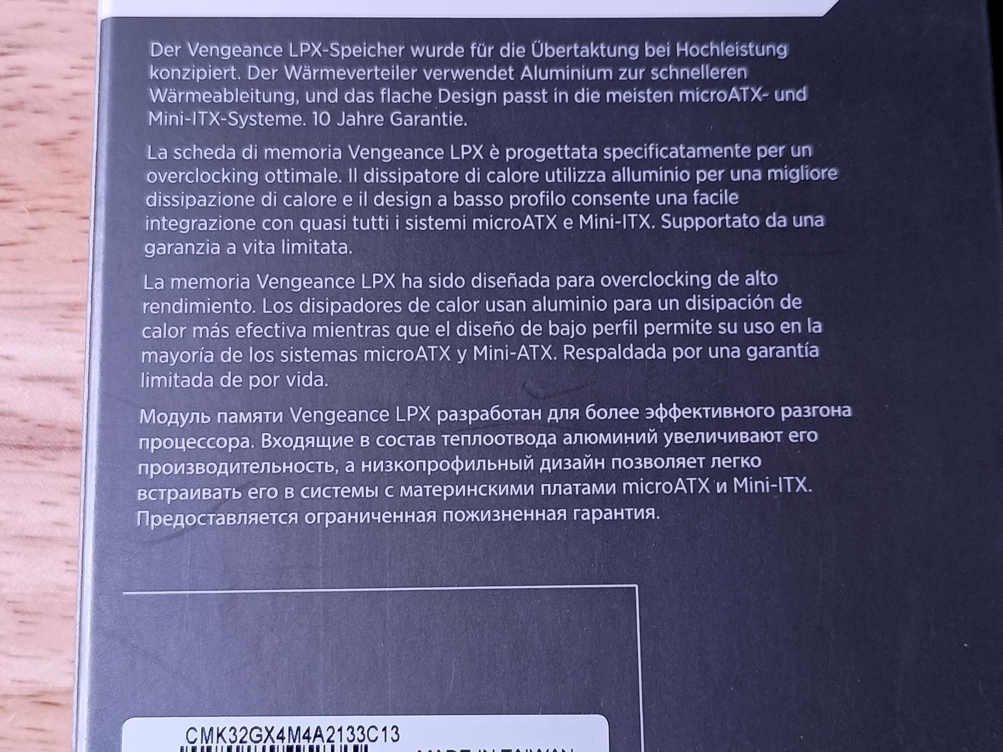32GB DDR4 2133mhz - Corsair Vengeance LPX 4x8gb memory kit CL13