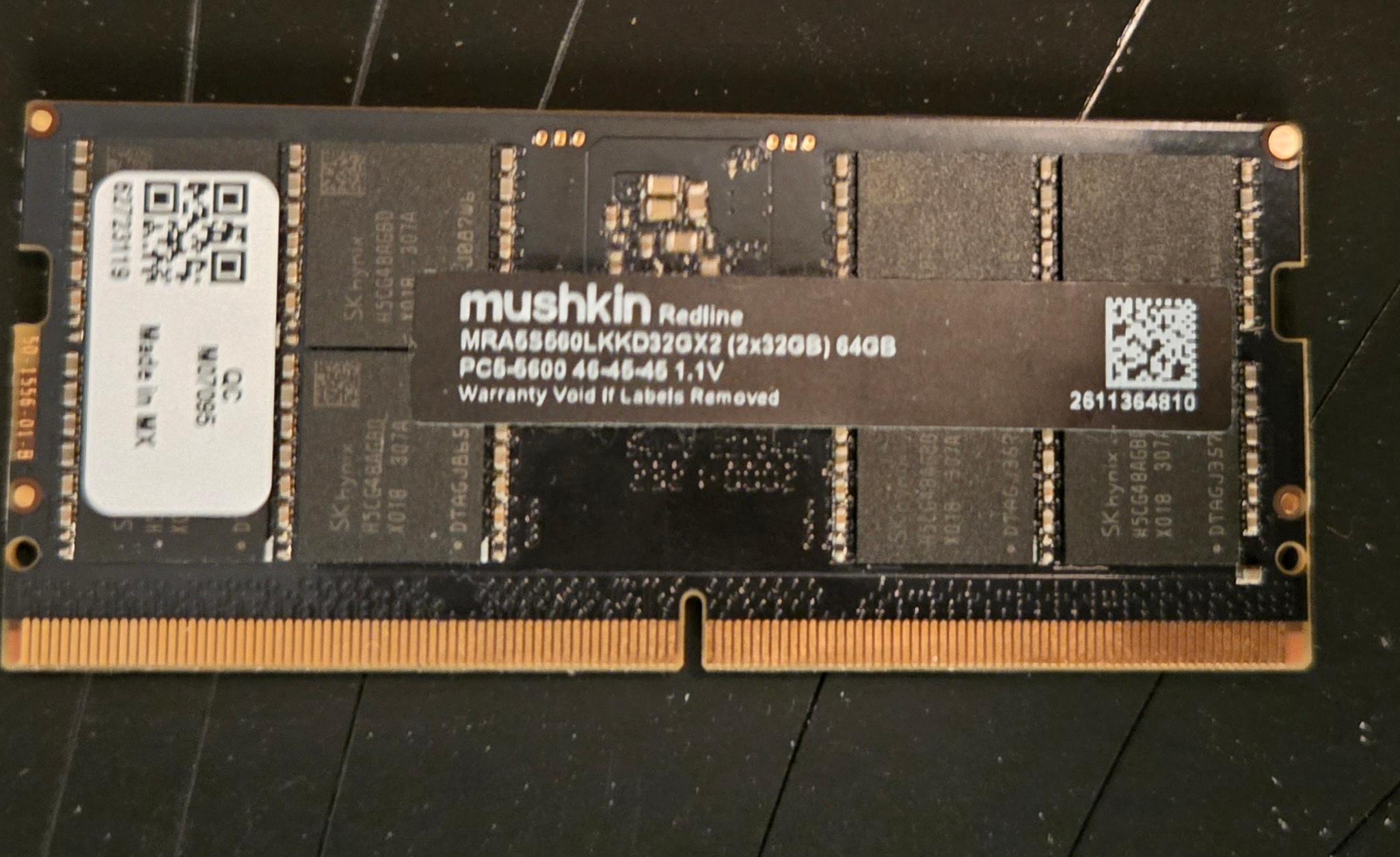32GB Mushkin Redline DDR5 5600mhz Sodimm Laptop Memory