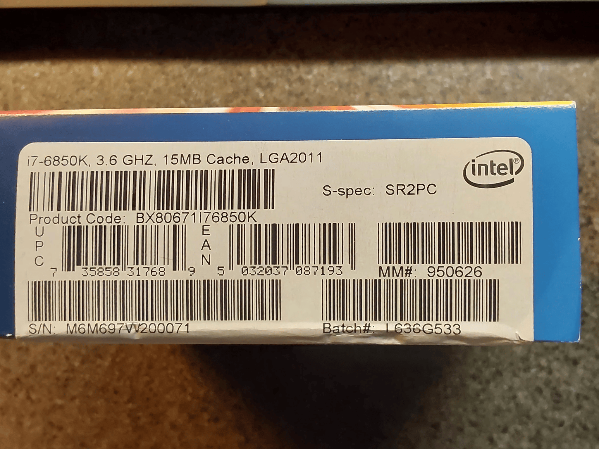 Pre-Owned Intel i7 6850K 3.6GHz CPU in original retail box