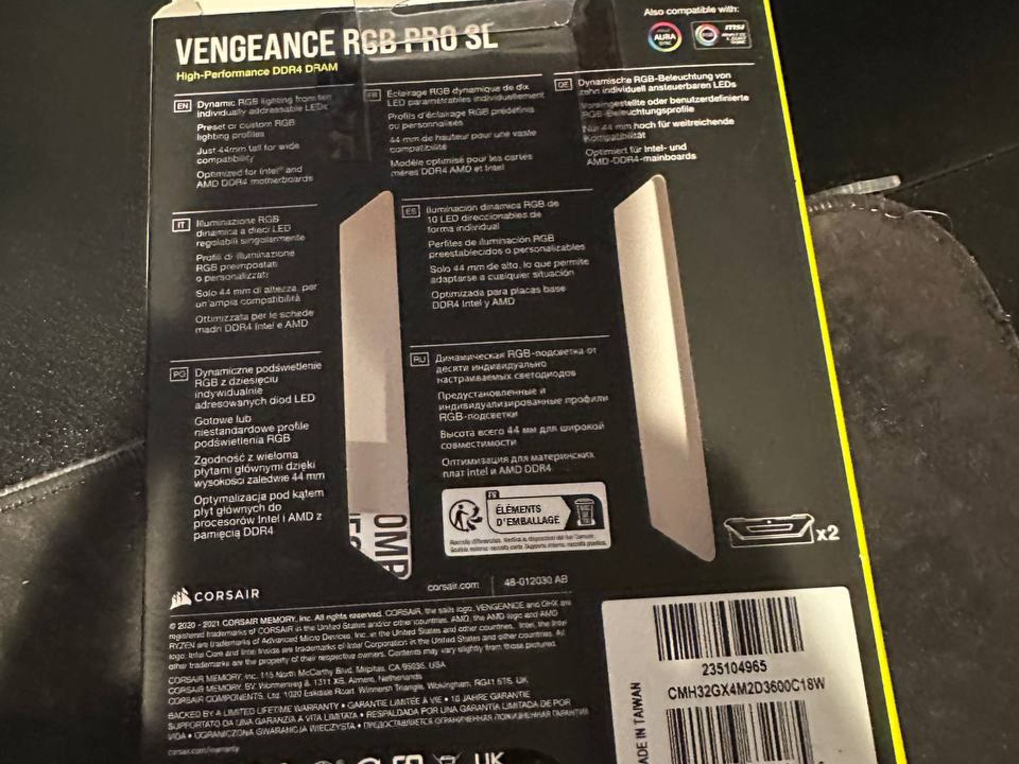 CORSAIR - VENGEANCE RGB PRO SL 32GB (2x16GB) DDR4 3600MHz C18 UDIMM Desktop Memory - White