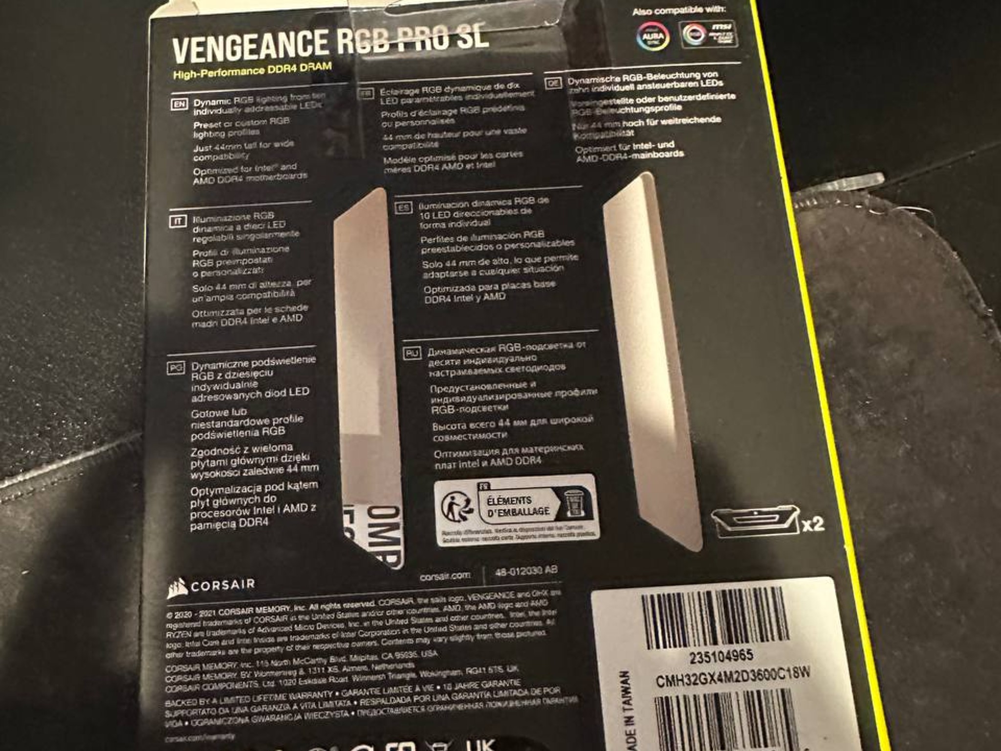 CORSAIR - VENGEANCE RGB PRO SL 32GB (2x16GB) DDR4 3600MHz C18 UDIMM Desktop Memory - White