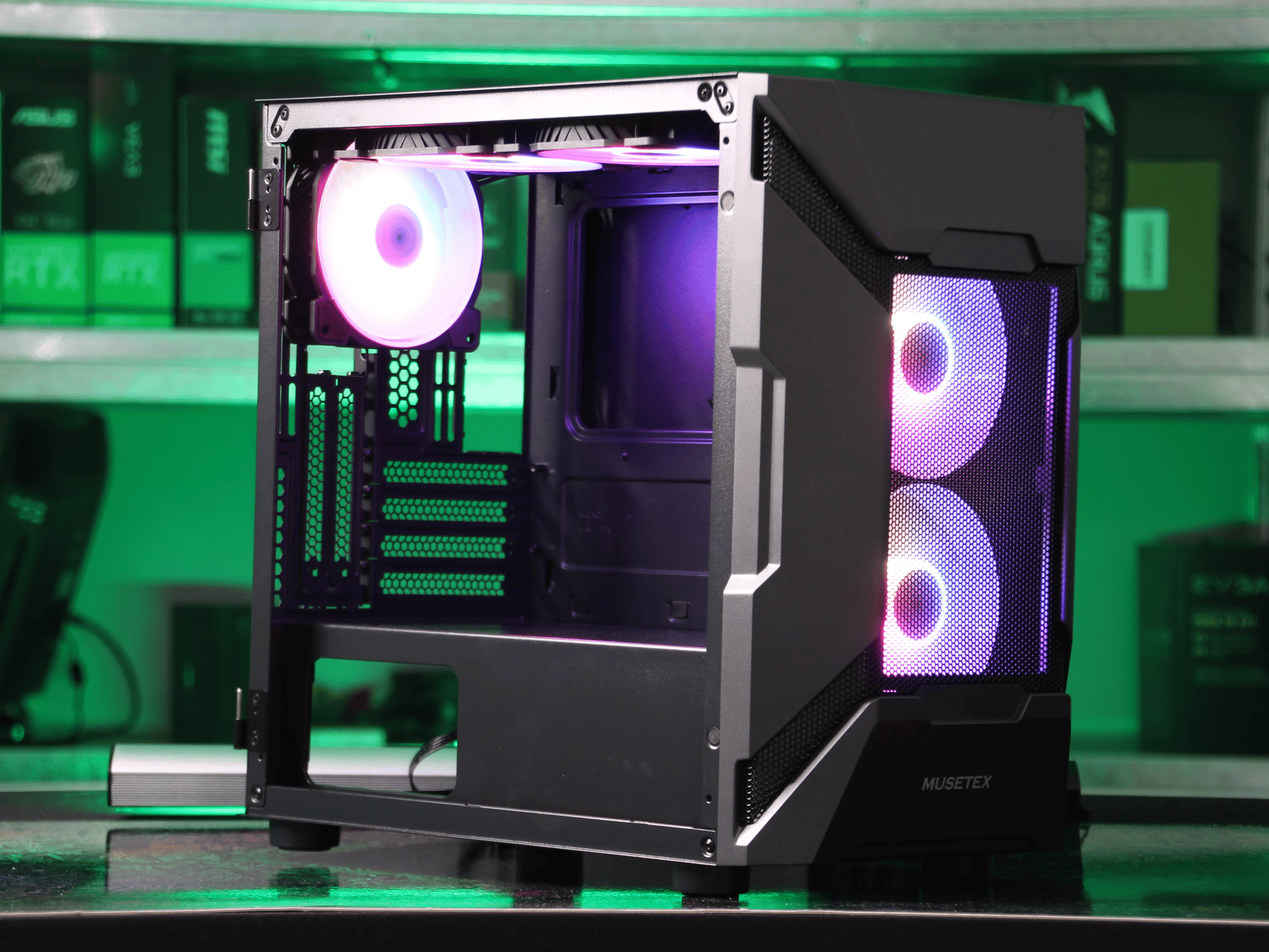 MUSETEX MK7-GN5 ARGB MicroATX Mini Tower Case (Black)