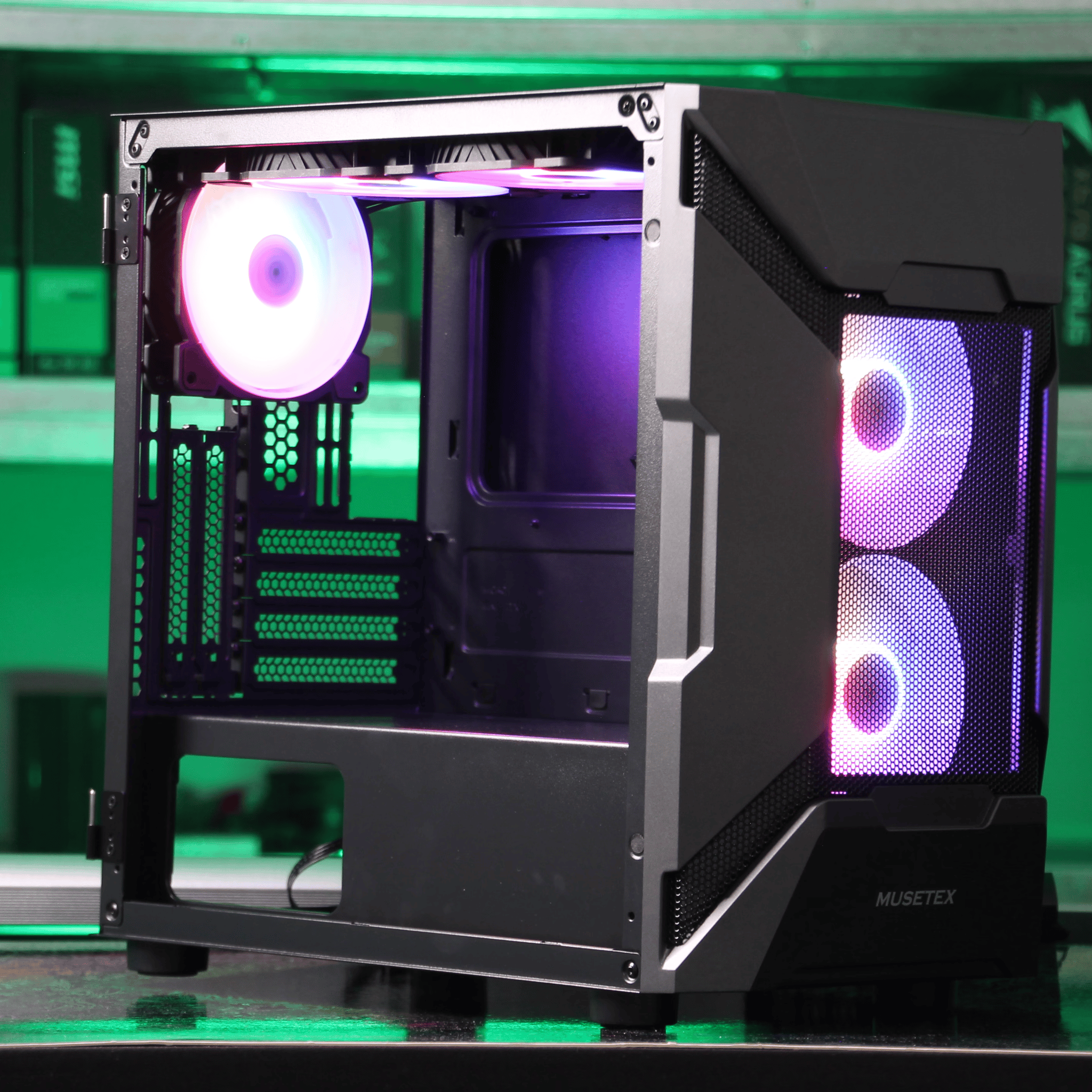 MUSETEX MK7-GN5 ARGB MicroATX Mini Tower Case (Black)