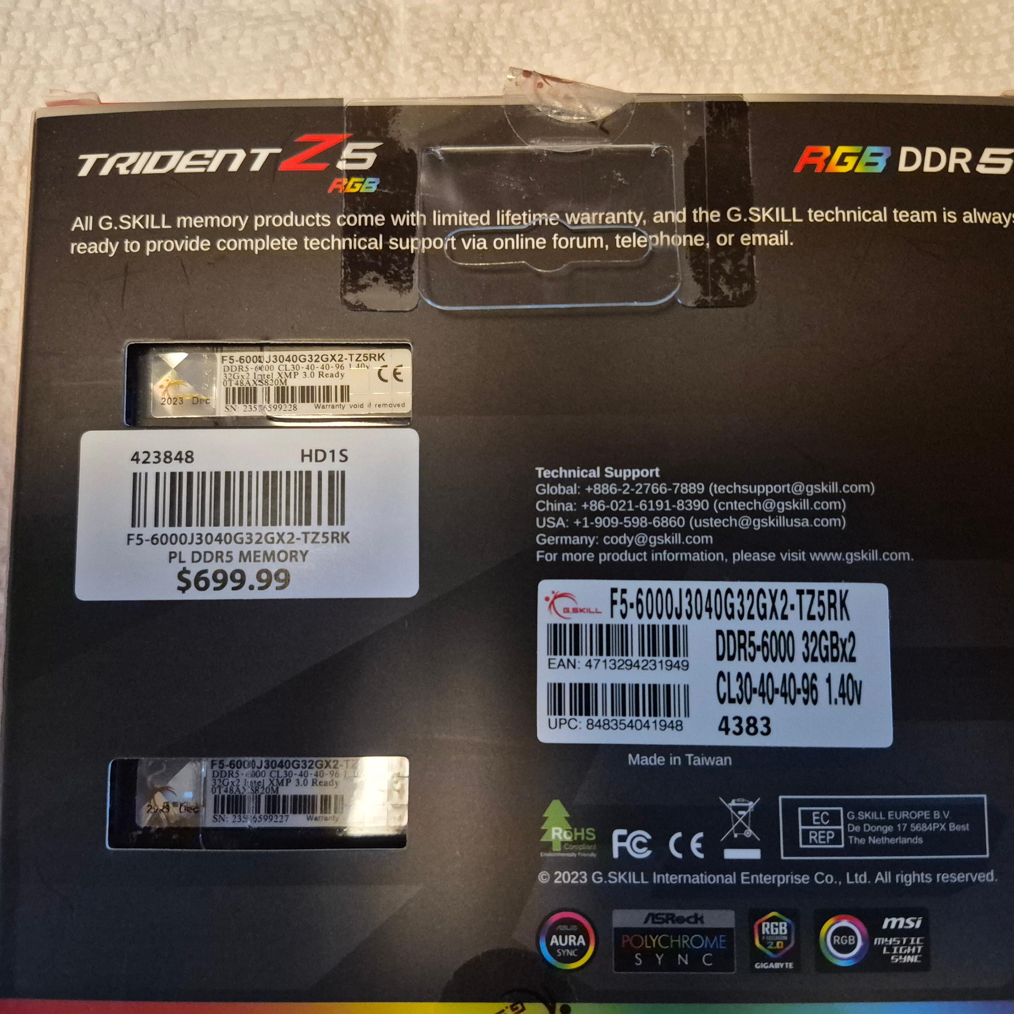 G Skill DDR5 Memory 64GB Intel XMP 3.0