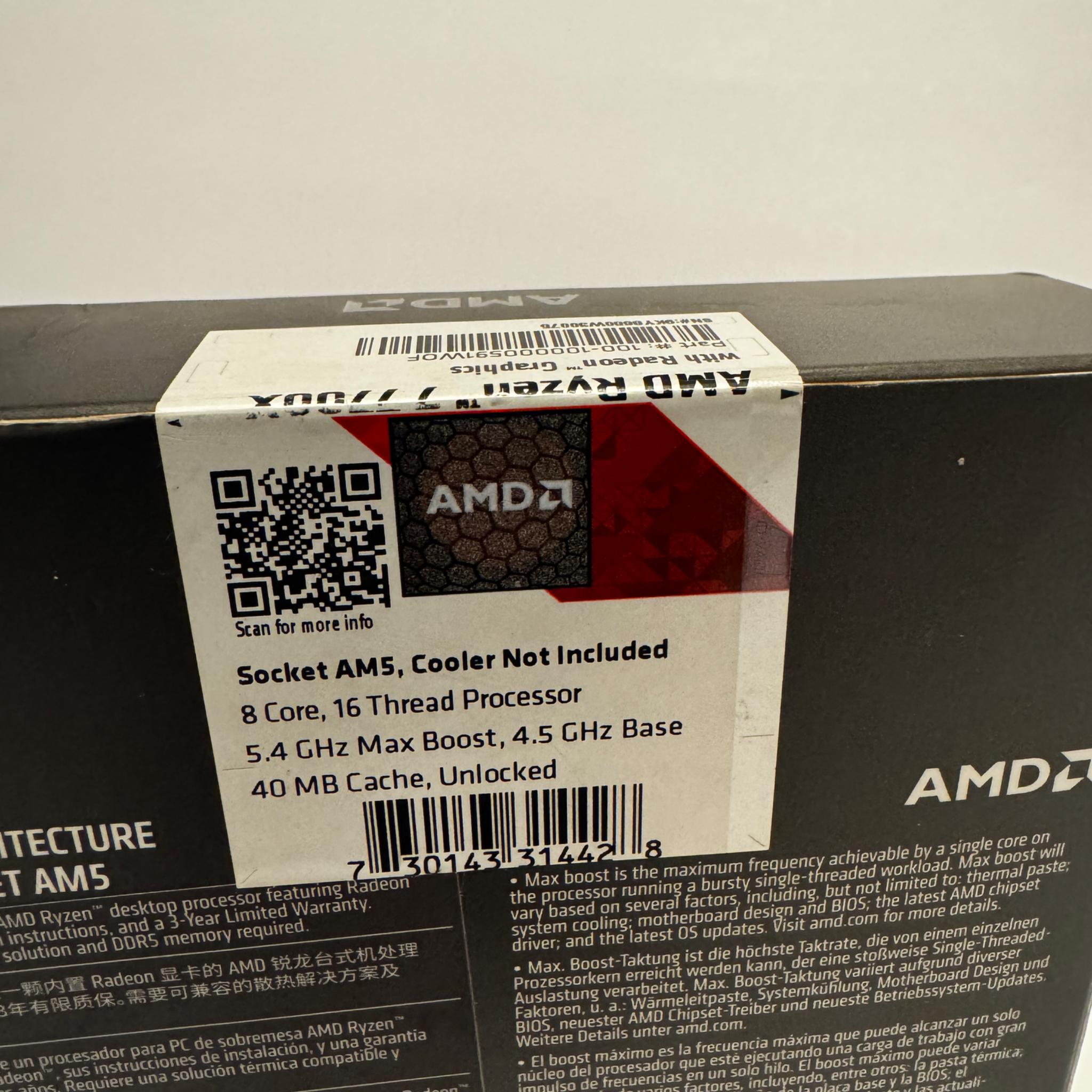 AMD Ryzen 7 7700X 8-Core, 16-Thread Unlocked Desktop Processor