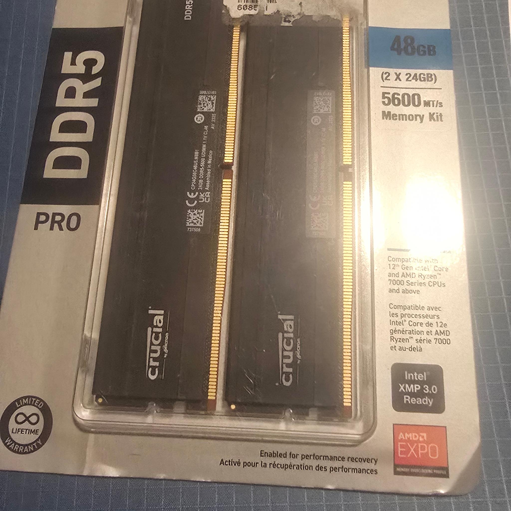 Brand new in sealed package - Crucial - Pro 48GB  DDR5 5600 XMP 3.0 & AMD EXPO Ready Desktop Memory