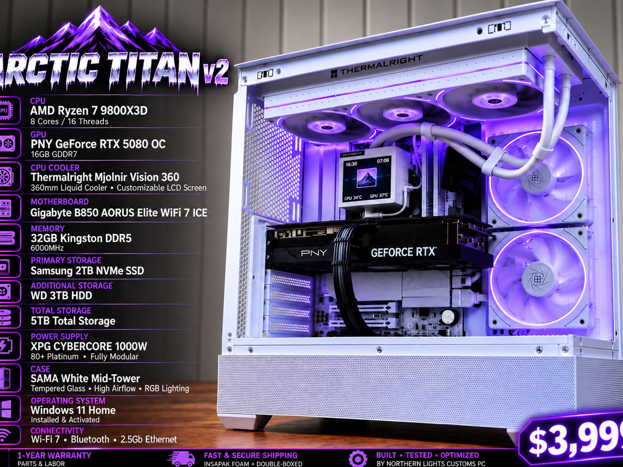 ARCTIC TITANARCTICTITAN V2 Ryzen 7 9800X3D • RTX 5080 • 32GB DDR5 • 5TB Storage/1000 w platinum PSU
