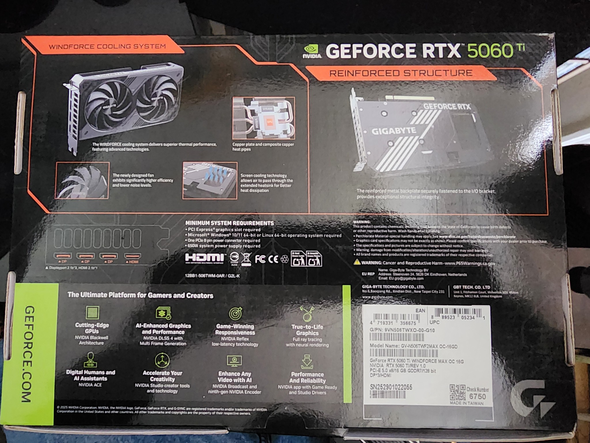 GIGABYTE GeForce RTX 5060 Ti WINDFORCE MAX OC 16GB