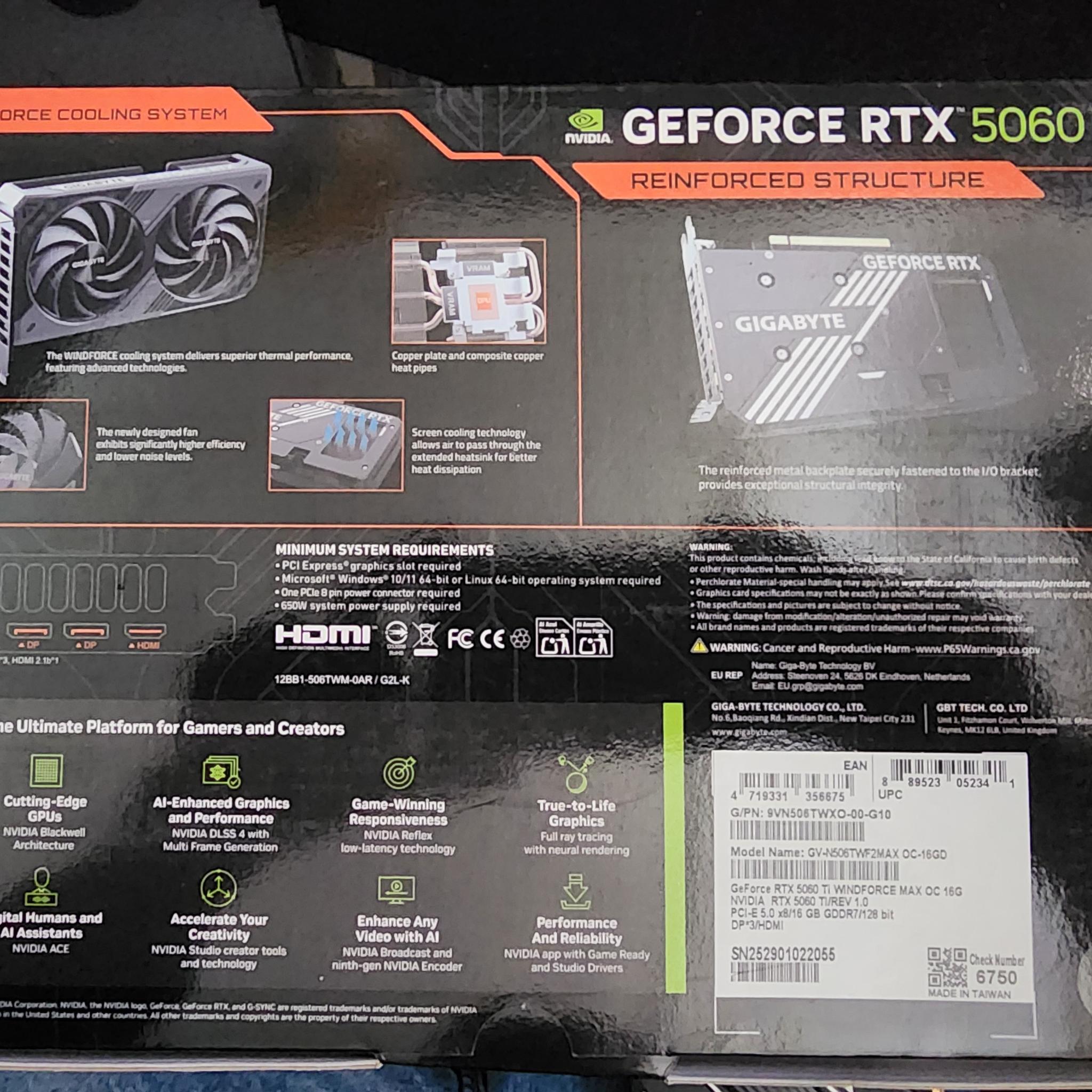 GIGABYTE GeForce RTX 5060 Ti WINDFORCE MAX OC 16GB