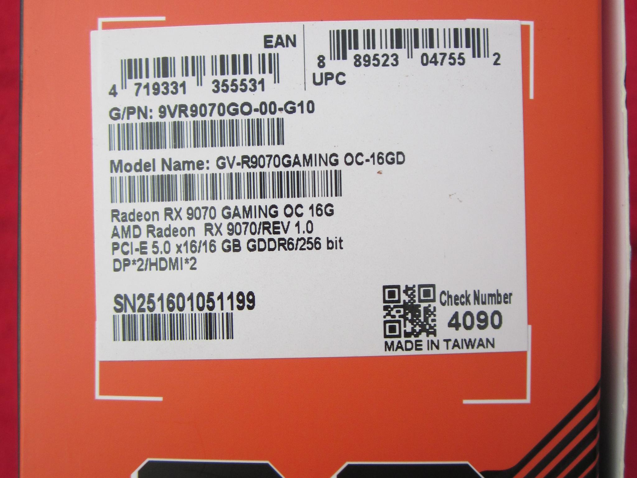 Gigabyte Radeon RX 9070 Gaming Overclocked 16Gb