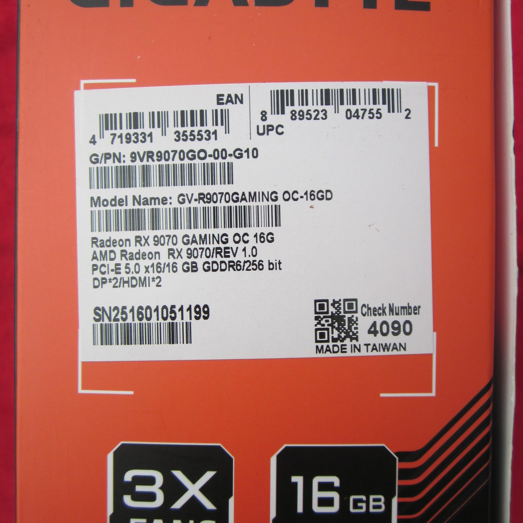 Gigabyte Radeon RX 9070 Gaming Overclocked 16Gb