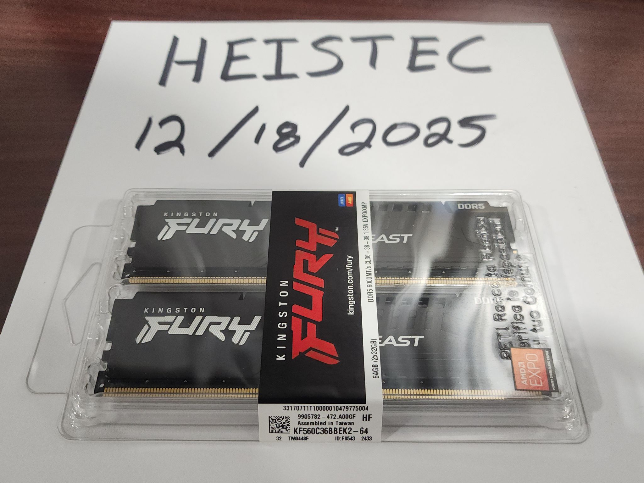 BNIB! - Kingston FURY Beast 64GB (2 x 32GB) DDR5-6000 Memory