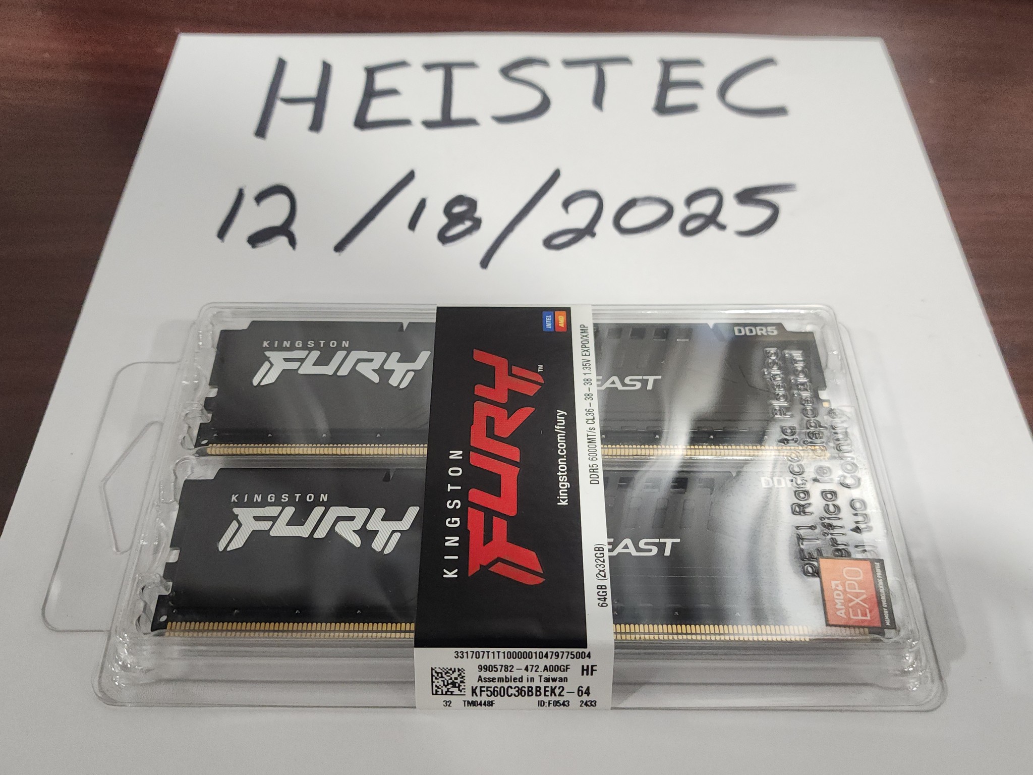 BNIB! - Kingston FURY Beast 64GB (2 x 32GB) DDR5-6000 Memory