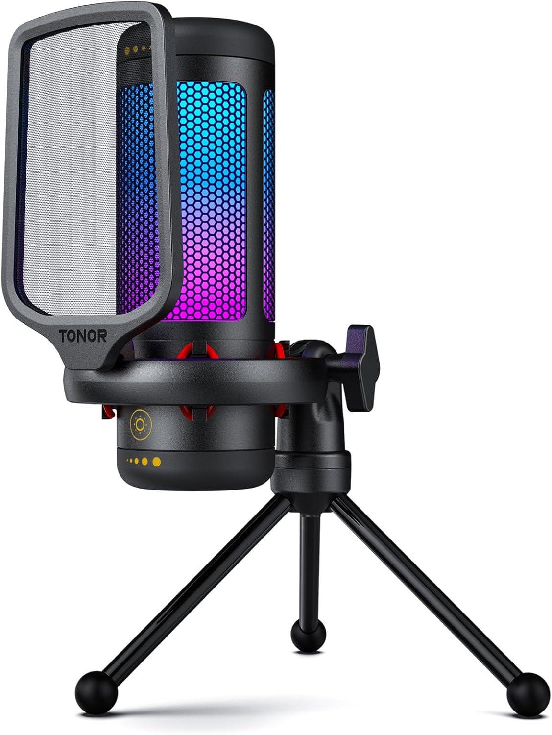 TONOR Gaming Mic, USB Microphone Cardioid Condenser Mic with RGB Desktop Mic TC310