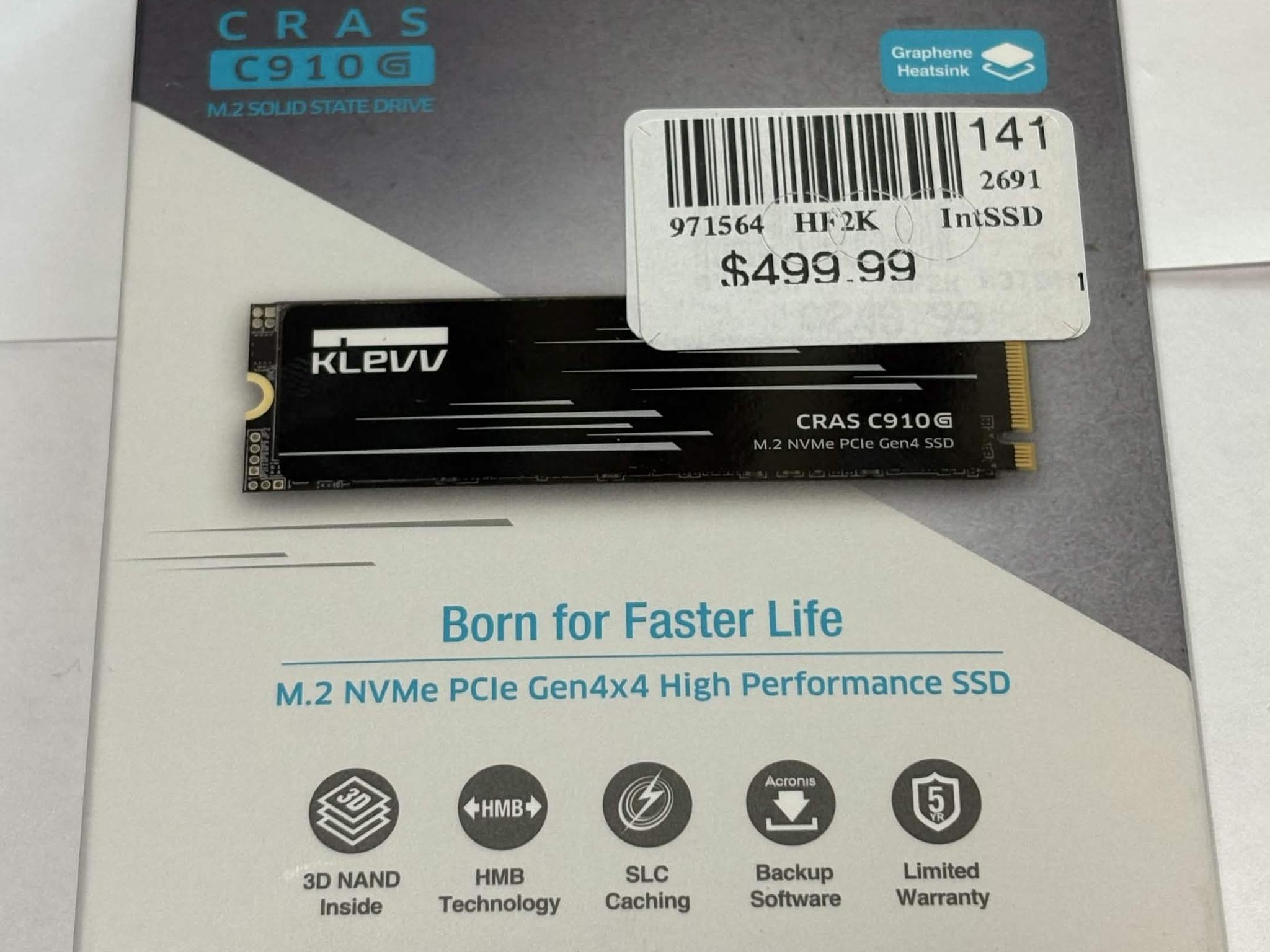 KLEVV CRAS C910G 1TB NVMe Gen4 M.2 SSD NEW 5000MB/s
