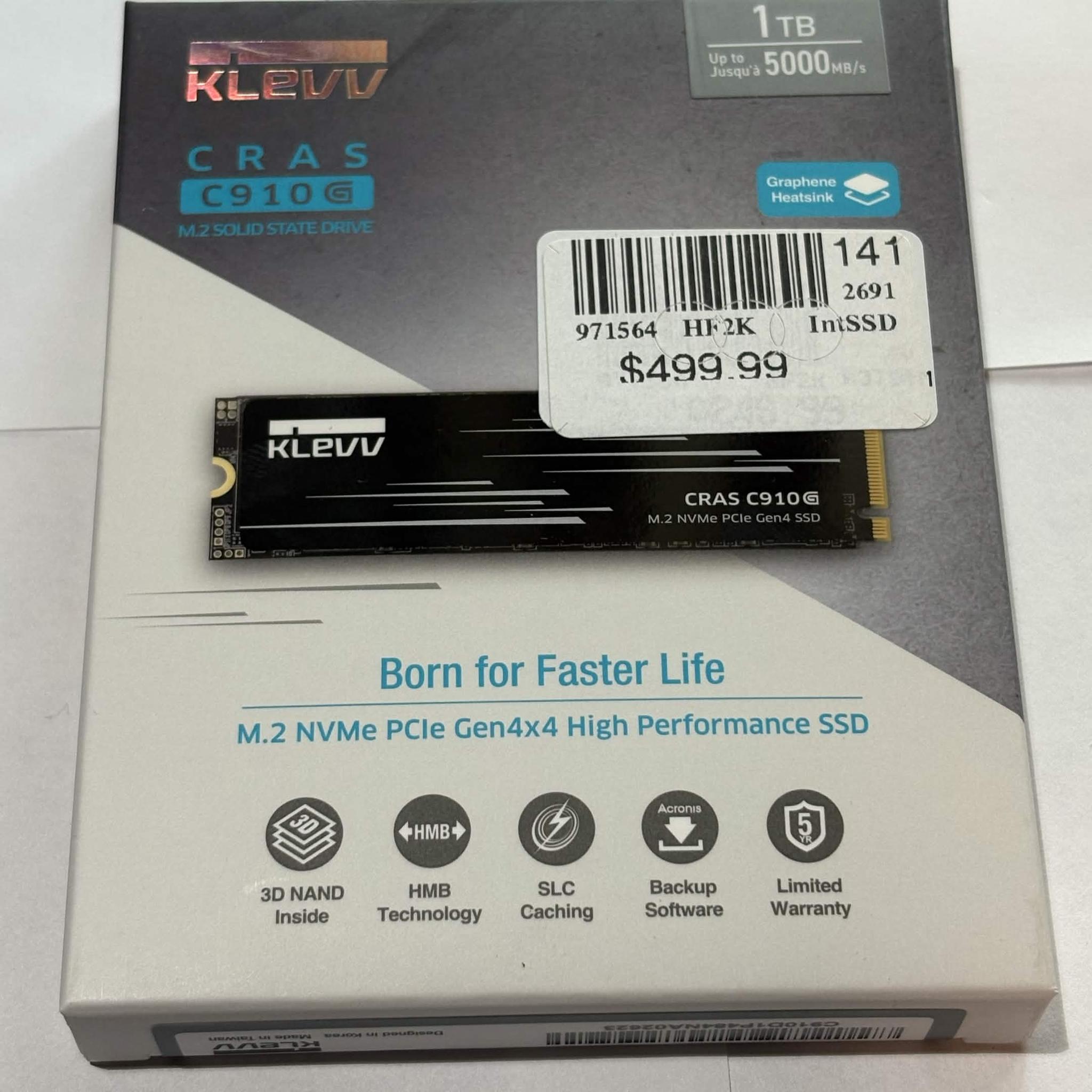 KLEVV CRAS C910G 1TB NVMe Gen4 M.2 SSD NEW 5000MB/s