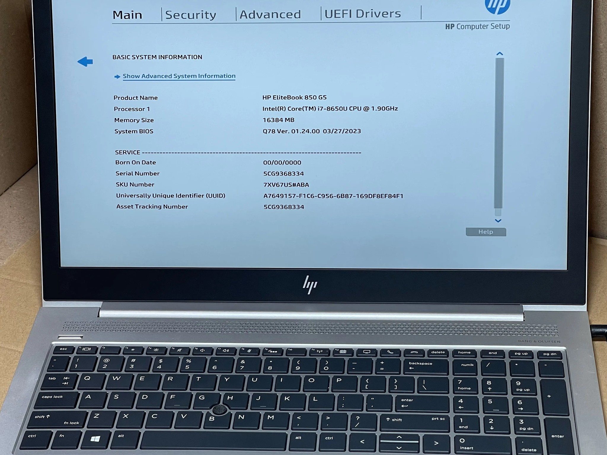 HP EliteBook 850 G5, Used, 15", i7-8650U, 16GB, 256GB