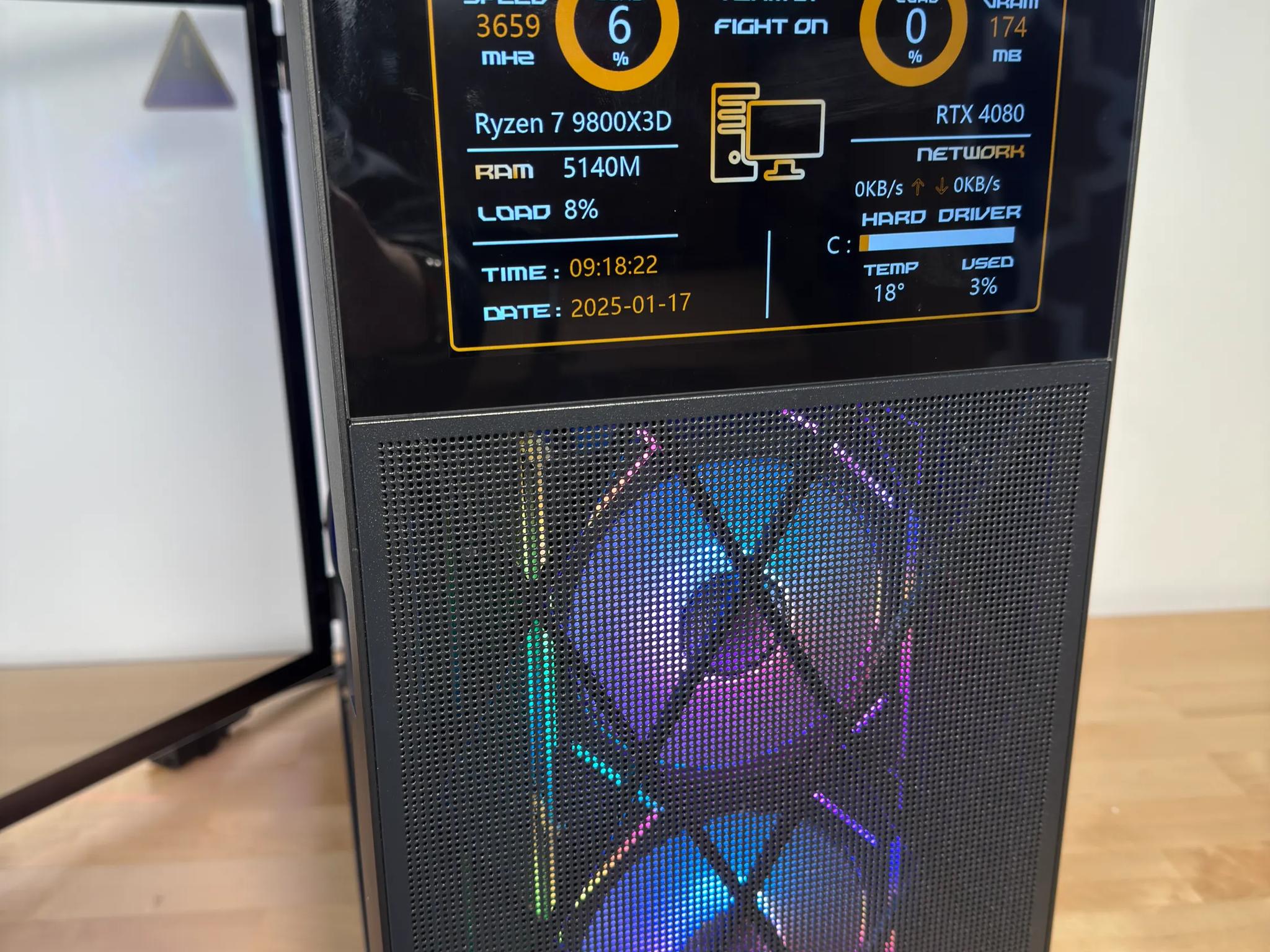 RTX 4080 Ryzen 9800X3D Gaming PC with Customizable Screen