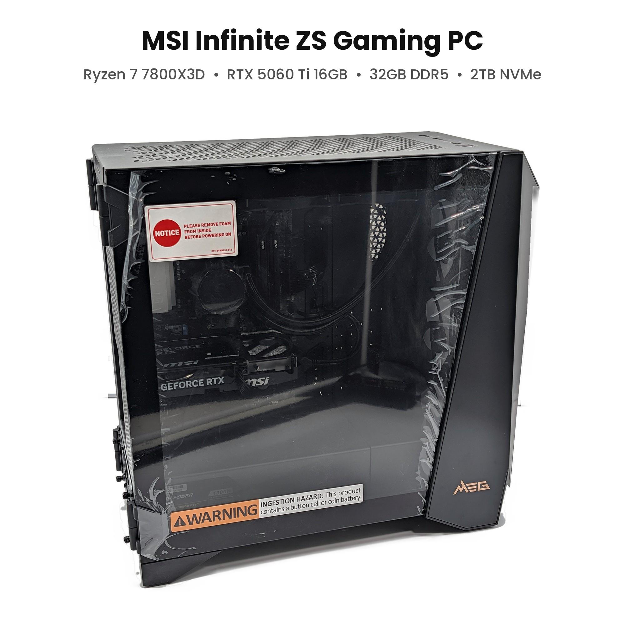 MSI Infinite ZS Gaming PC – Ryzen 7 7800X3D | RTX 5060 Ti 16GB | 32GB DDR5 | 2TB NVMe | 1300W GOLD