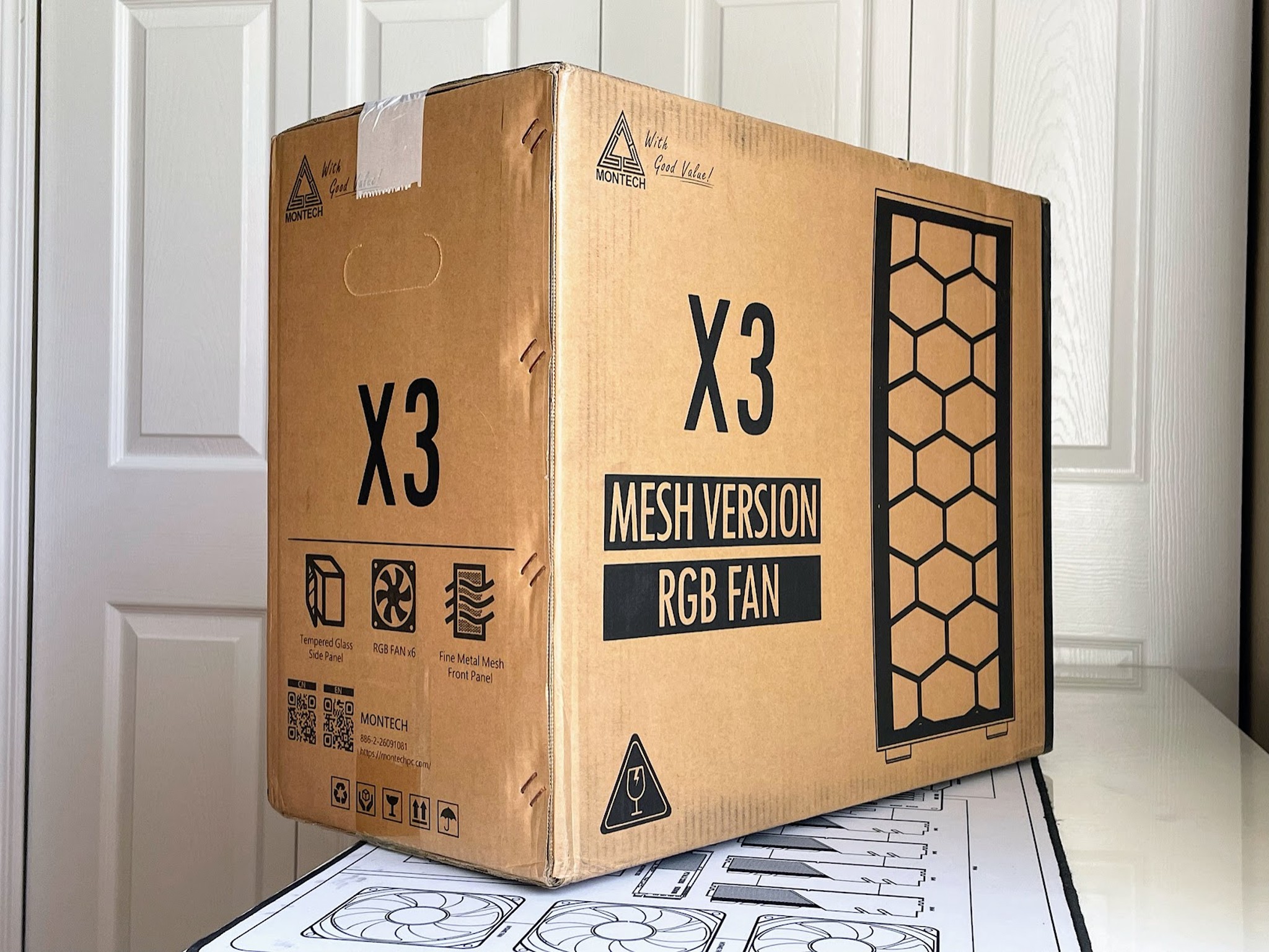 BNIB Montech X3 Mesh Tempered Glass Mid-Tower ATX PC Case - White w/ 6x Preinstalled 120mm RGB Fans