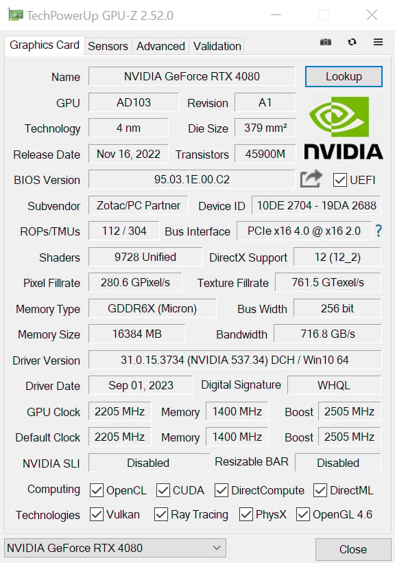 RTX 4080 Zotac Trinity