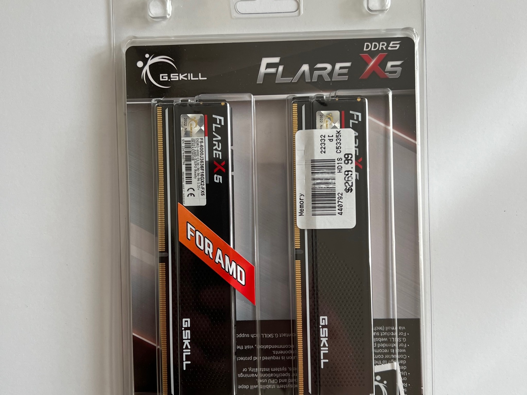 G.Skill Flare X5 DDR5 6000 (AMD Expo) 32GB (2 x 16GB) 288-Pin SDRAM DDR5 6000 