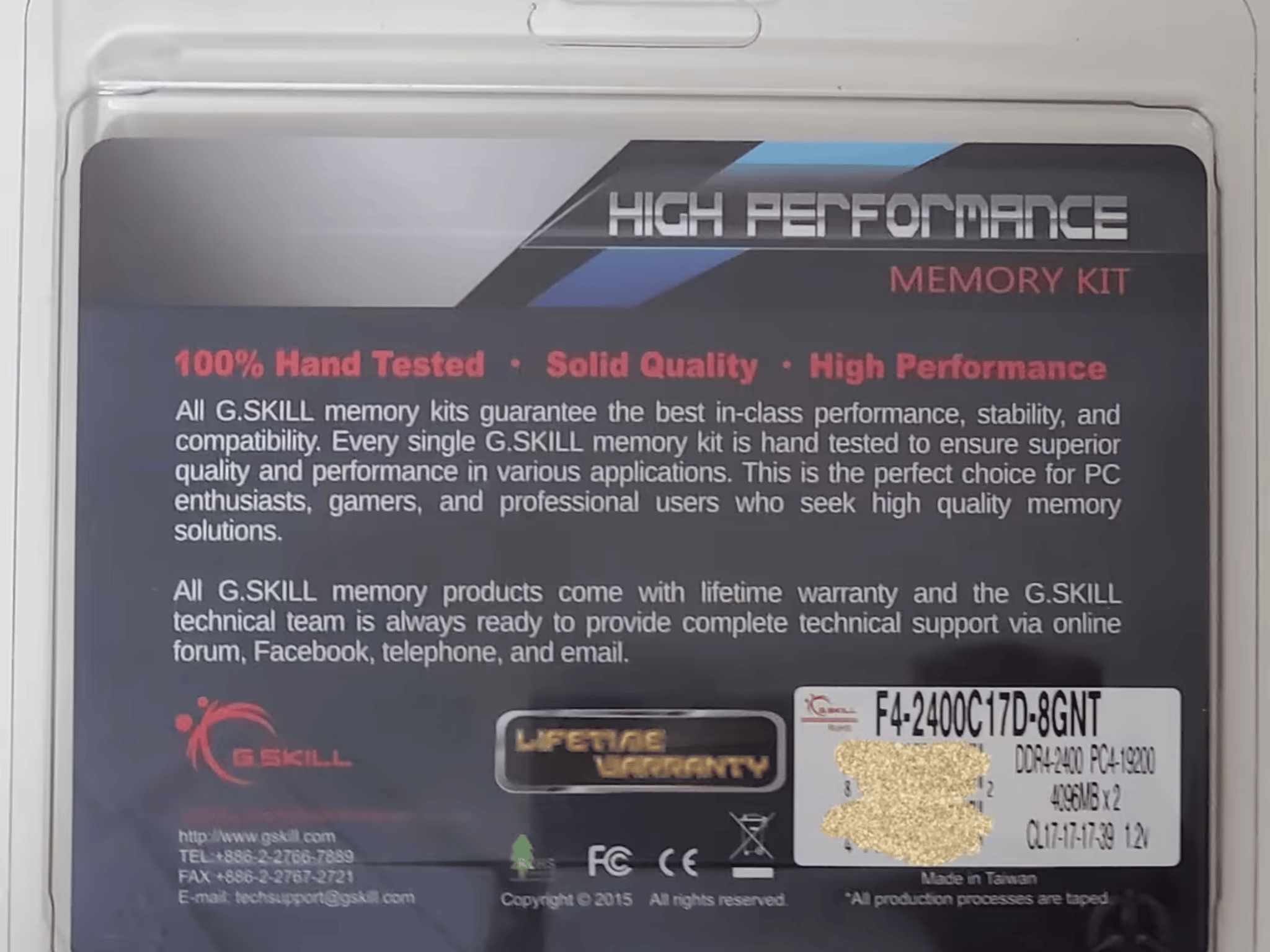 8GB (2x4GB) DDR4 2400MHz G.Skill RAM Kit (listing/kit 1 of 2)