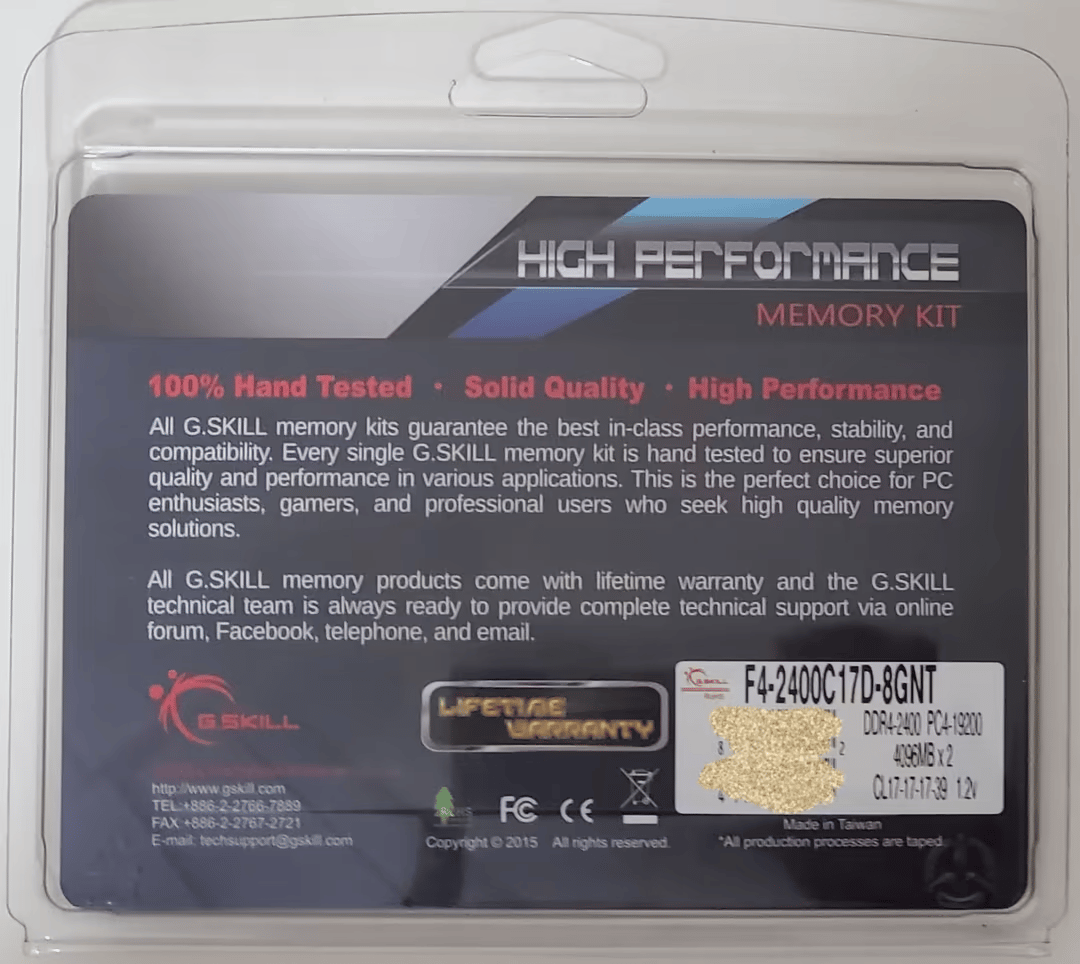 8GB (2x4GB) DDR4 2400MHz G.Skill RAM Kit (listing/kit 1 of 2)