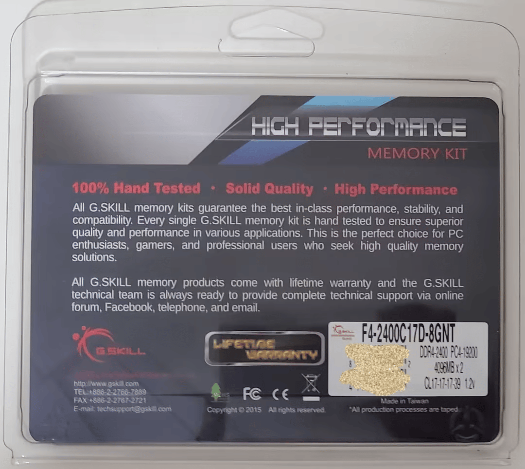 8GB (2x4GB) DDR4 2400MHz G.Skill RAM Kit (listing/kit 1 of 2)