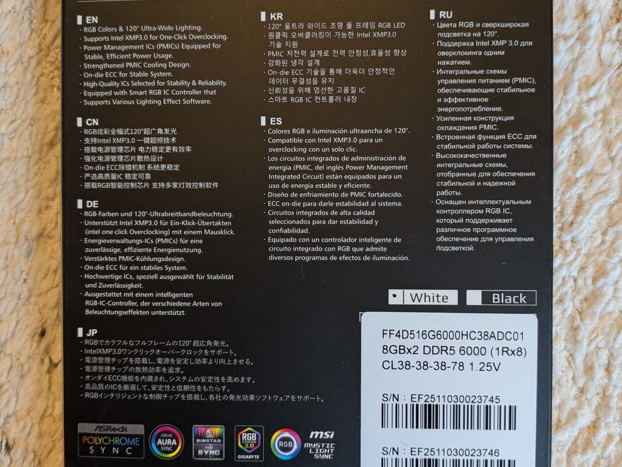 BNIB Team Group T-Force RGB 16GB (2 x 8GB) DDR5 Memory