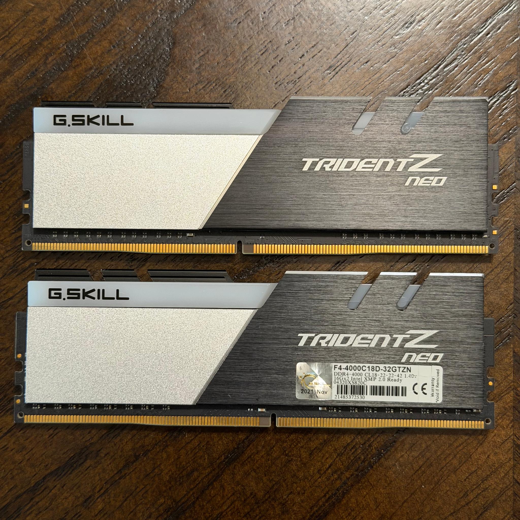 G.Skill Trident Z Neo 32GB (2x16GB) 4000MHz CL18 DDR4 RAM