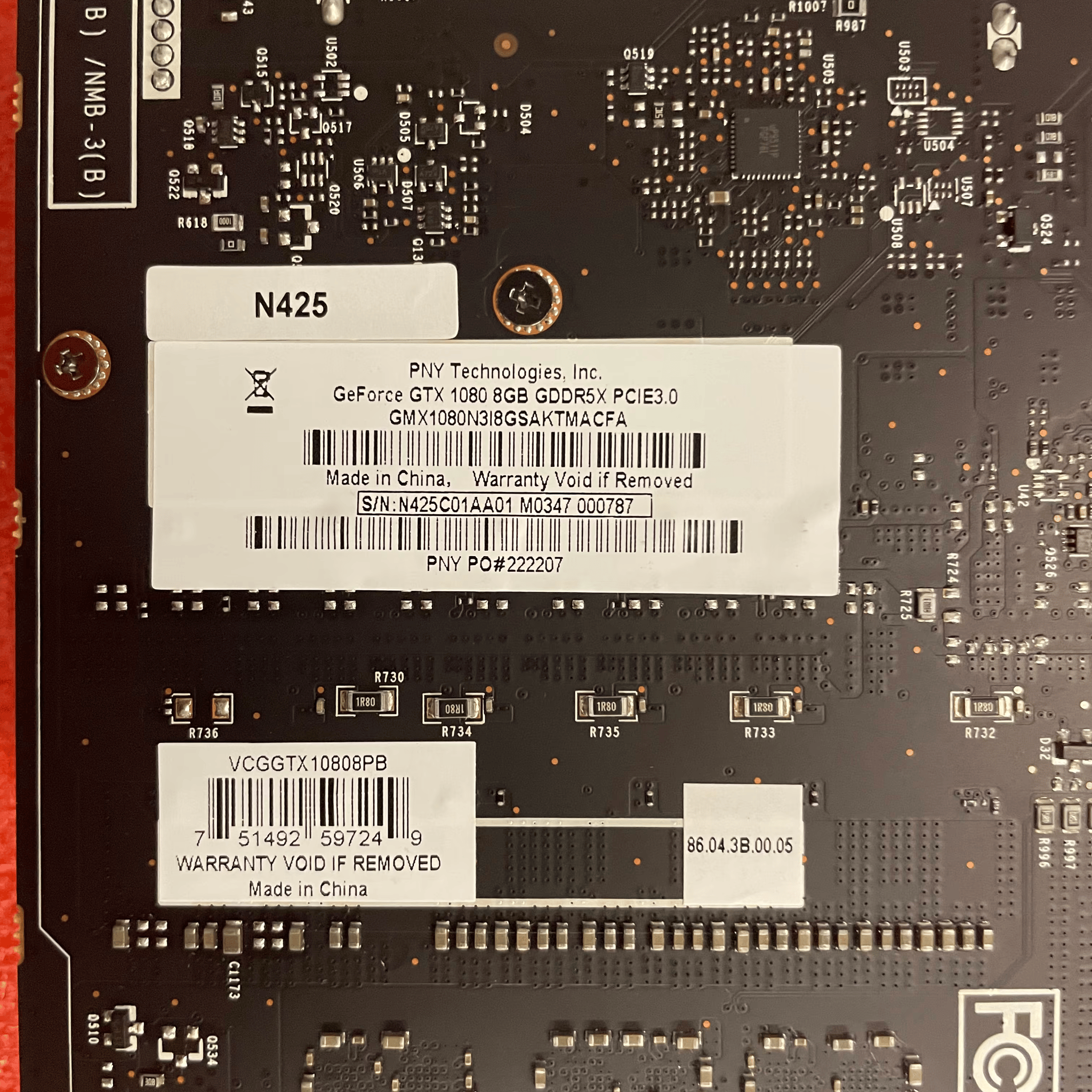 PNY Geforce GTX 1080 8GB Blower, Shroud removed/not included