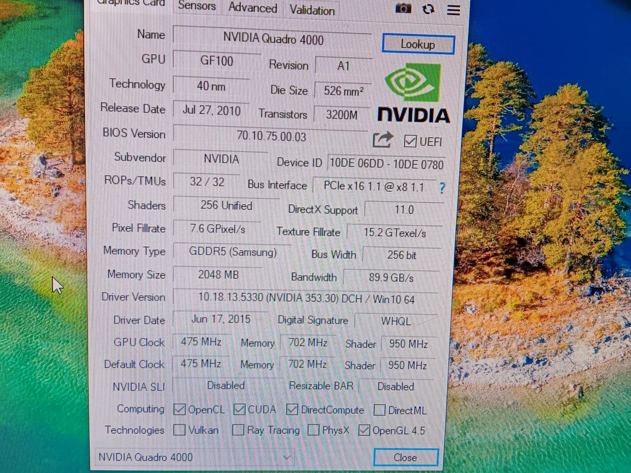 Nvidia Quadro 4000 2GB GPU Cleaned and Working