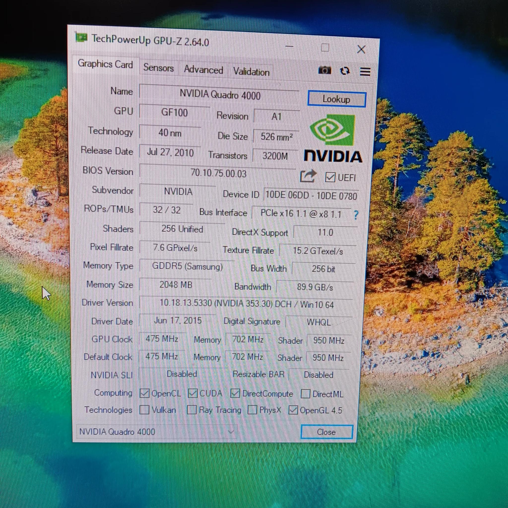 Nvidia Quadro 4000 2GB GPU Cleaned and Working