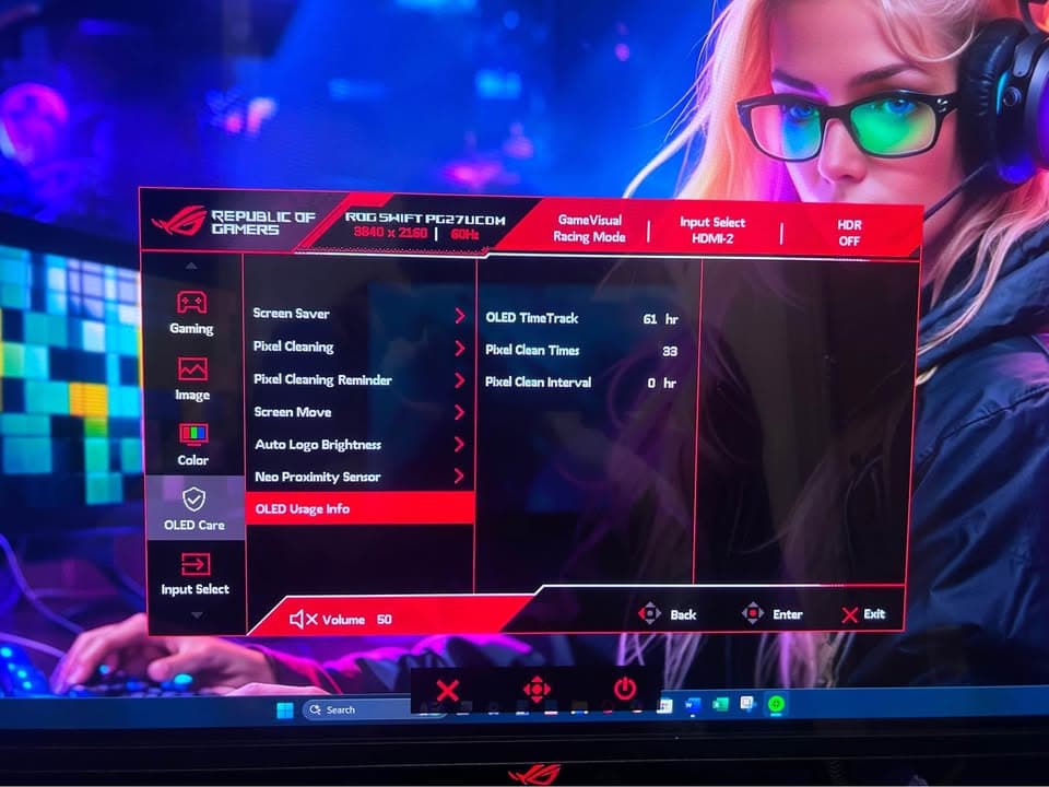 ASUS ROG QD-OLED 27" 4K (3840x2160) 240Hz Gaming Monitor PG27UCDM (Total Time Used less than 3 Days)