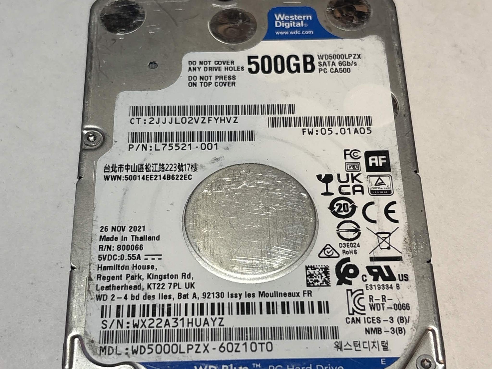 Western Digital 500GB SATA Laptop Hard Drive | Tested & Functional