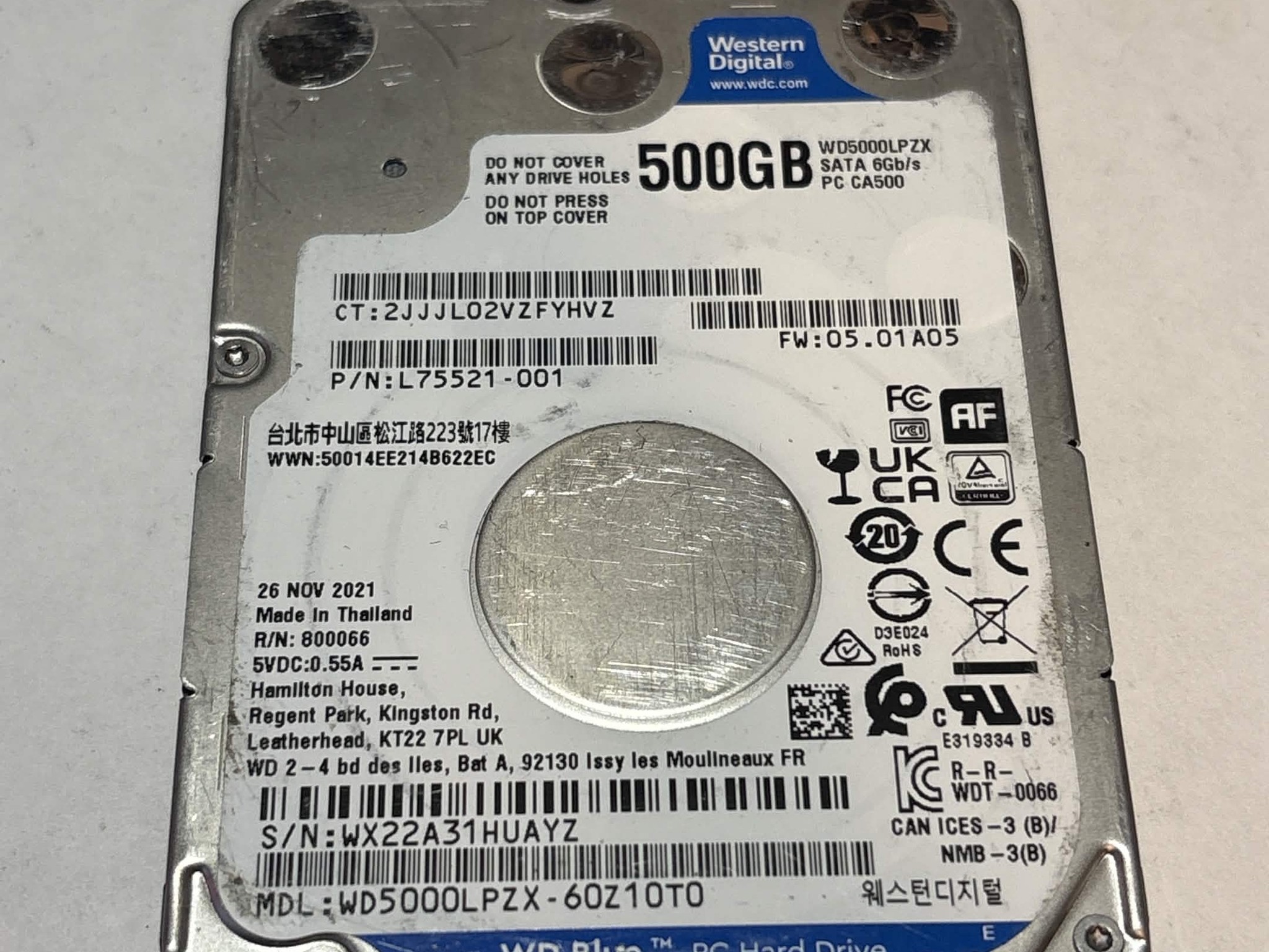 Western Digital 500GB SATA Laptop Hard Drive | Tested & Functional