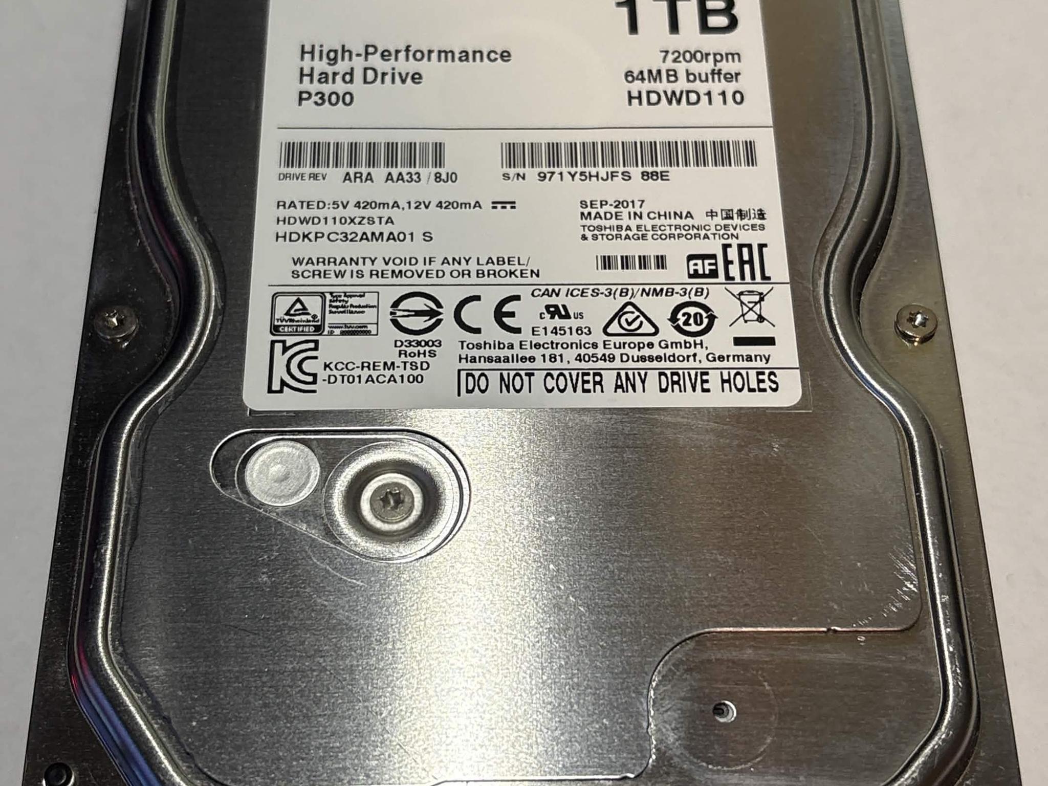 Toshiba P300 1TB 7200RPM SATA Hard Drive | Tested & Healthy