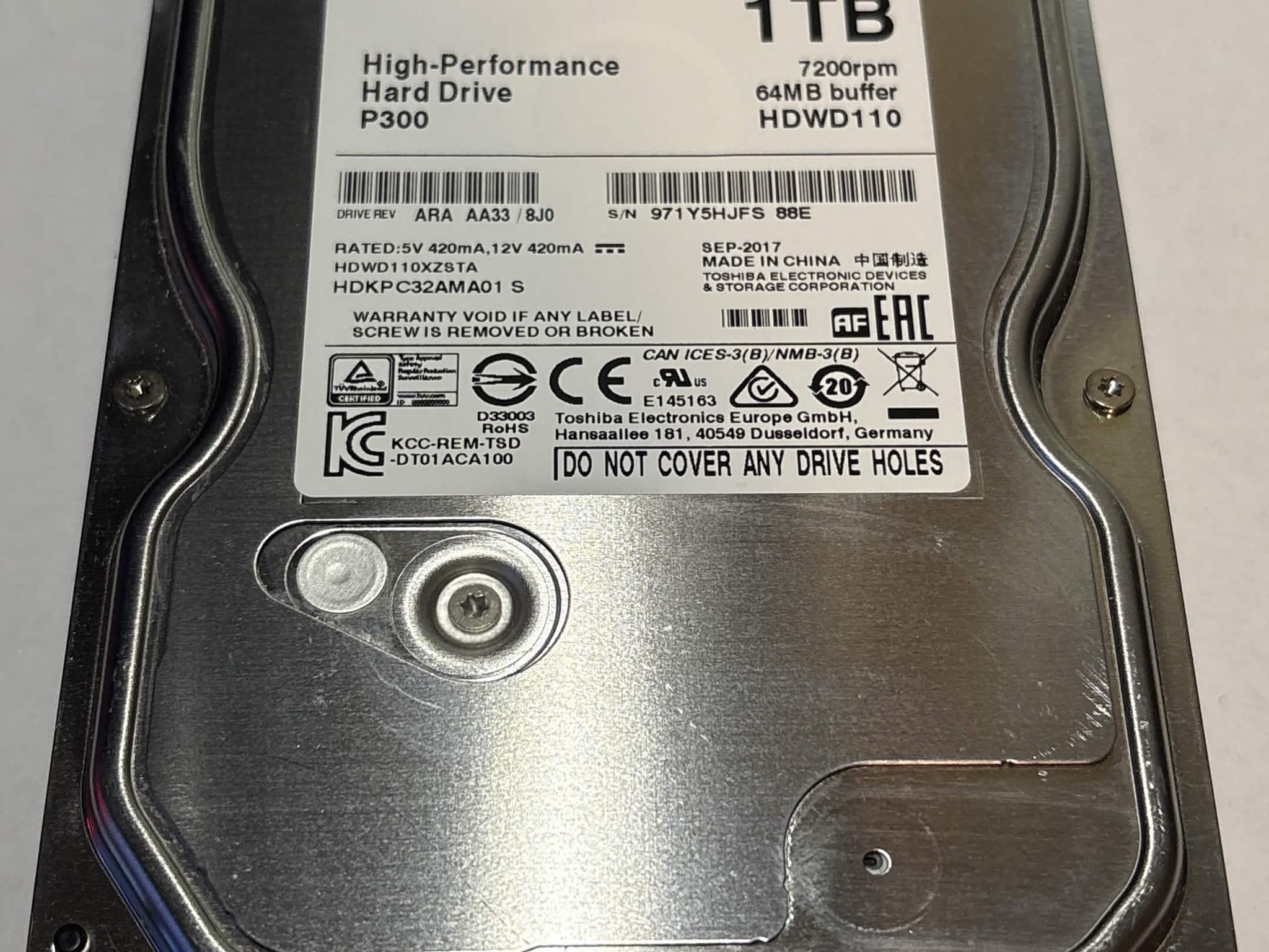 Toshiba P300 1TB 7200RPM SATA Hard Drive | Tested & Healthy