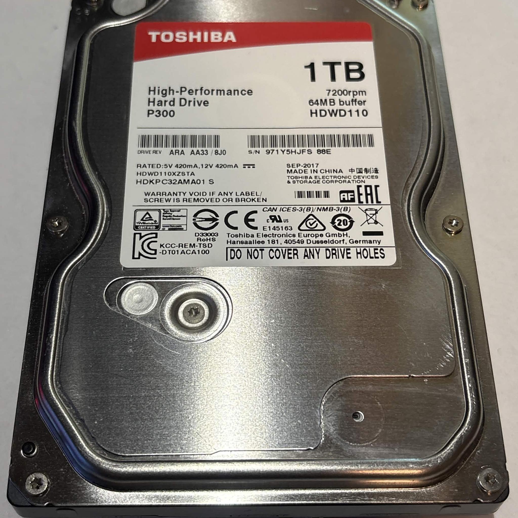 Toshiba P300 1TB 7200RPM SATA Hard Drive | Tested & Healthy