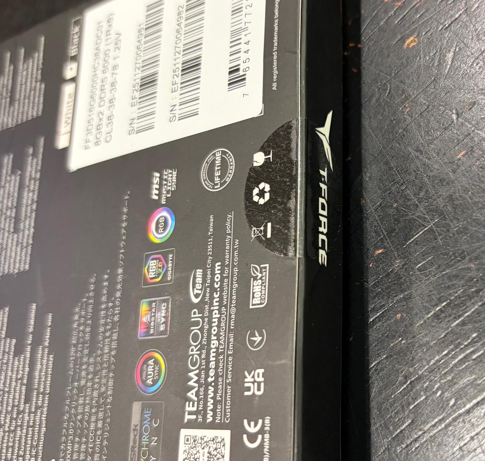 New/Sealed: 16GB (2 x 8GB) T-Force Delta RGB DDR5 6000mhz