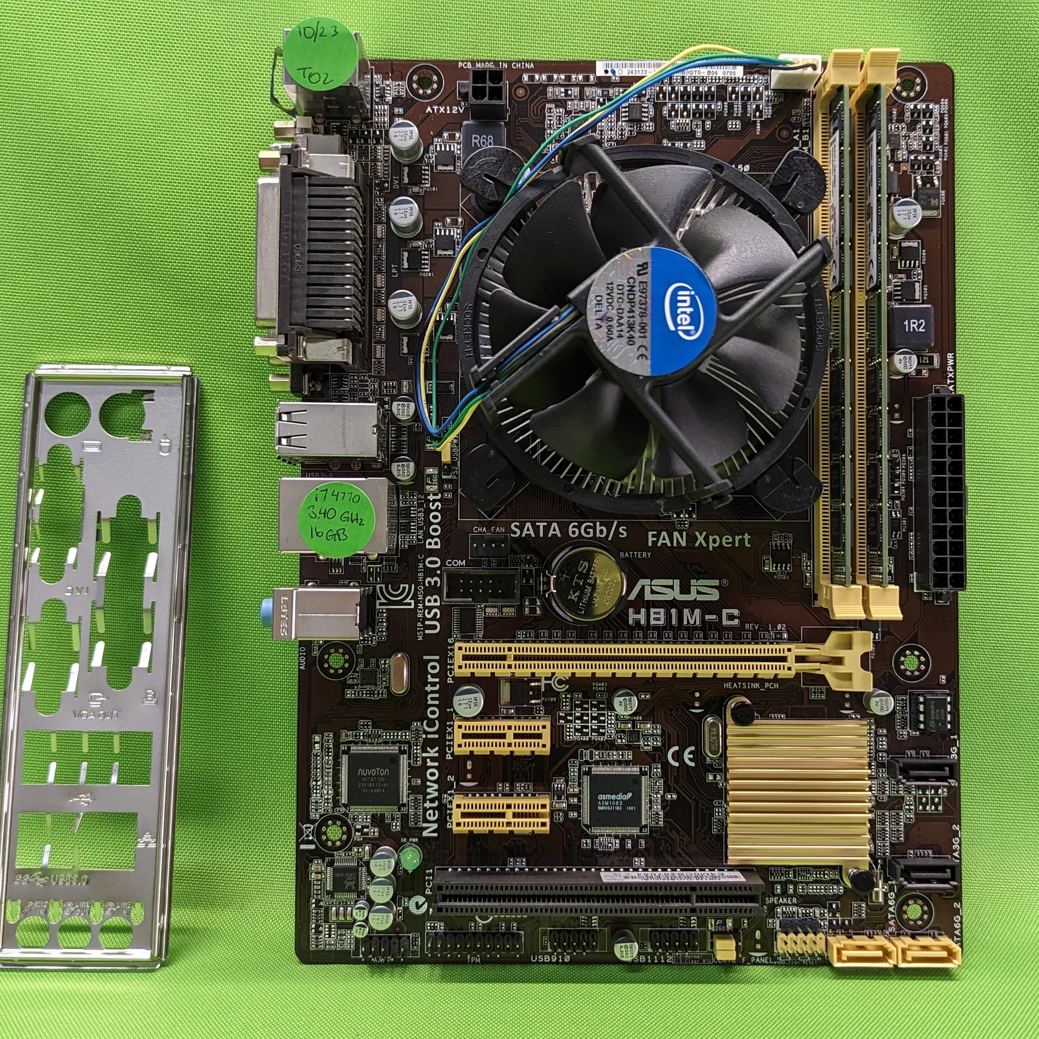 ASUS H81M-C Motherboard Combo + i7-4770 3.40 Ghz + 16GB RAM + Cooler/IO Shield mATX