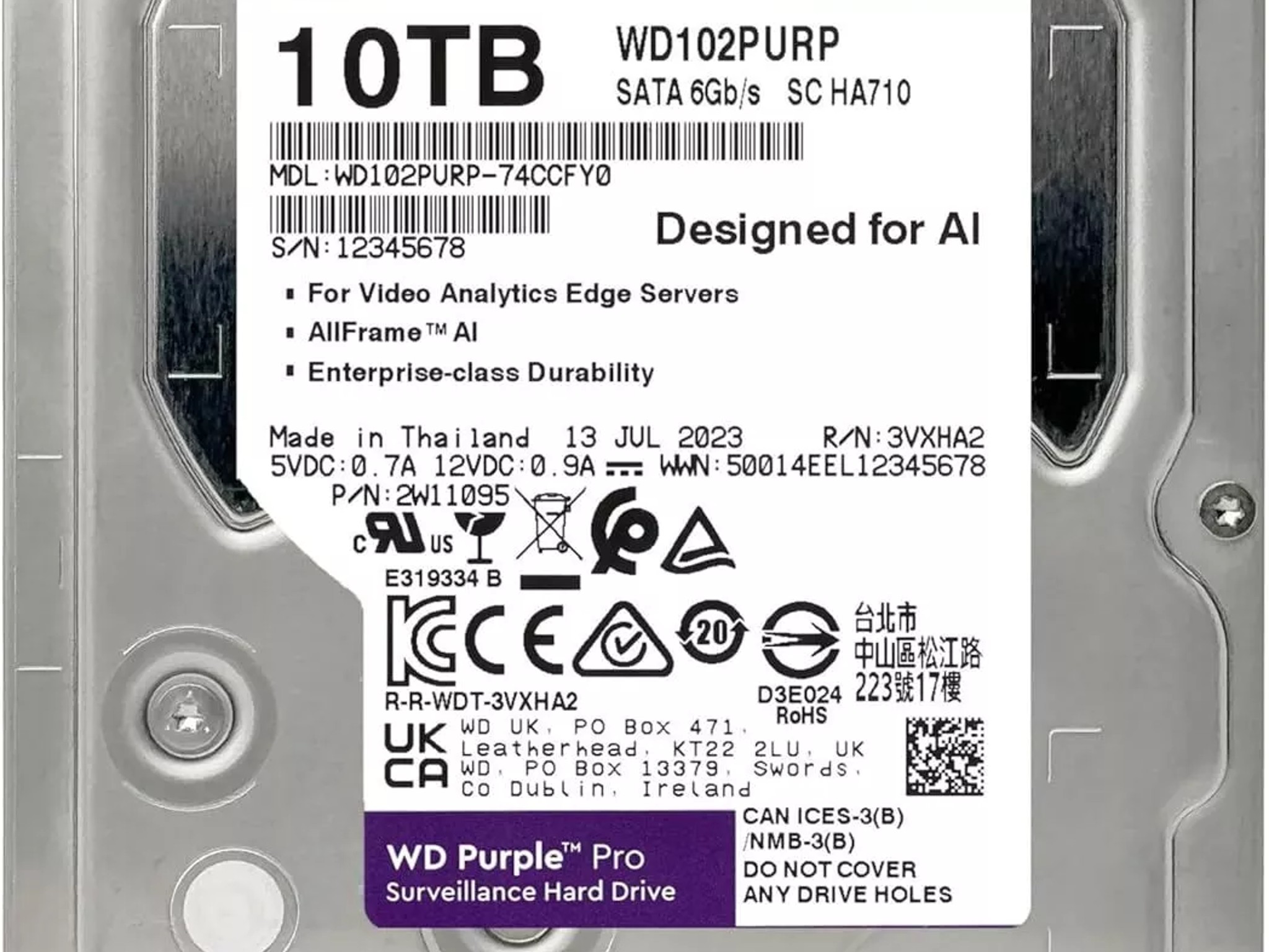 WD 10TB WD Purple Pro Surveillance Internal Hard Drive HDD WD102PURP