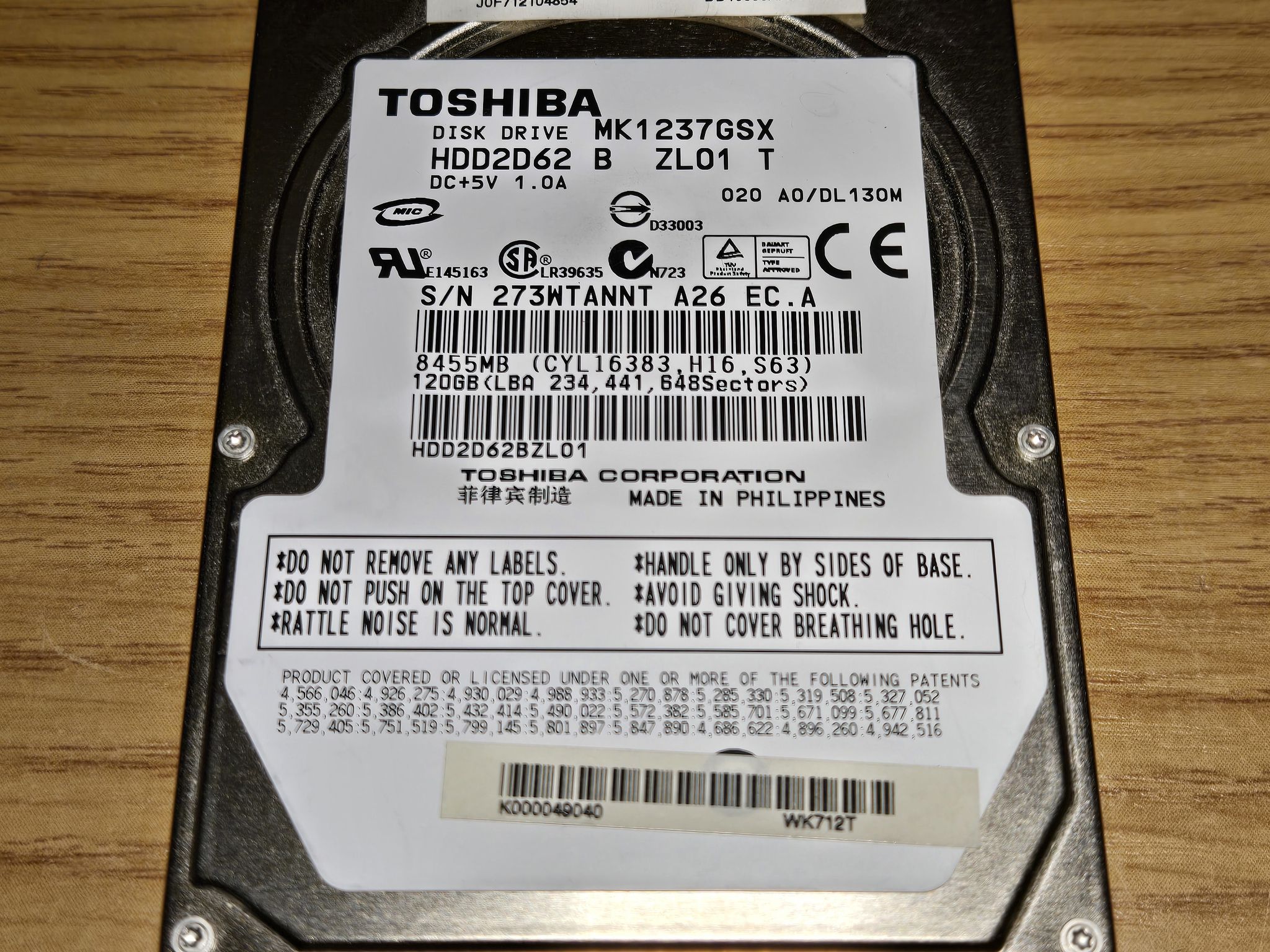 USED Toshiba 120GB 5400RPM HDD