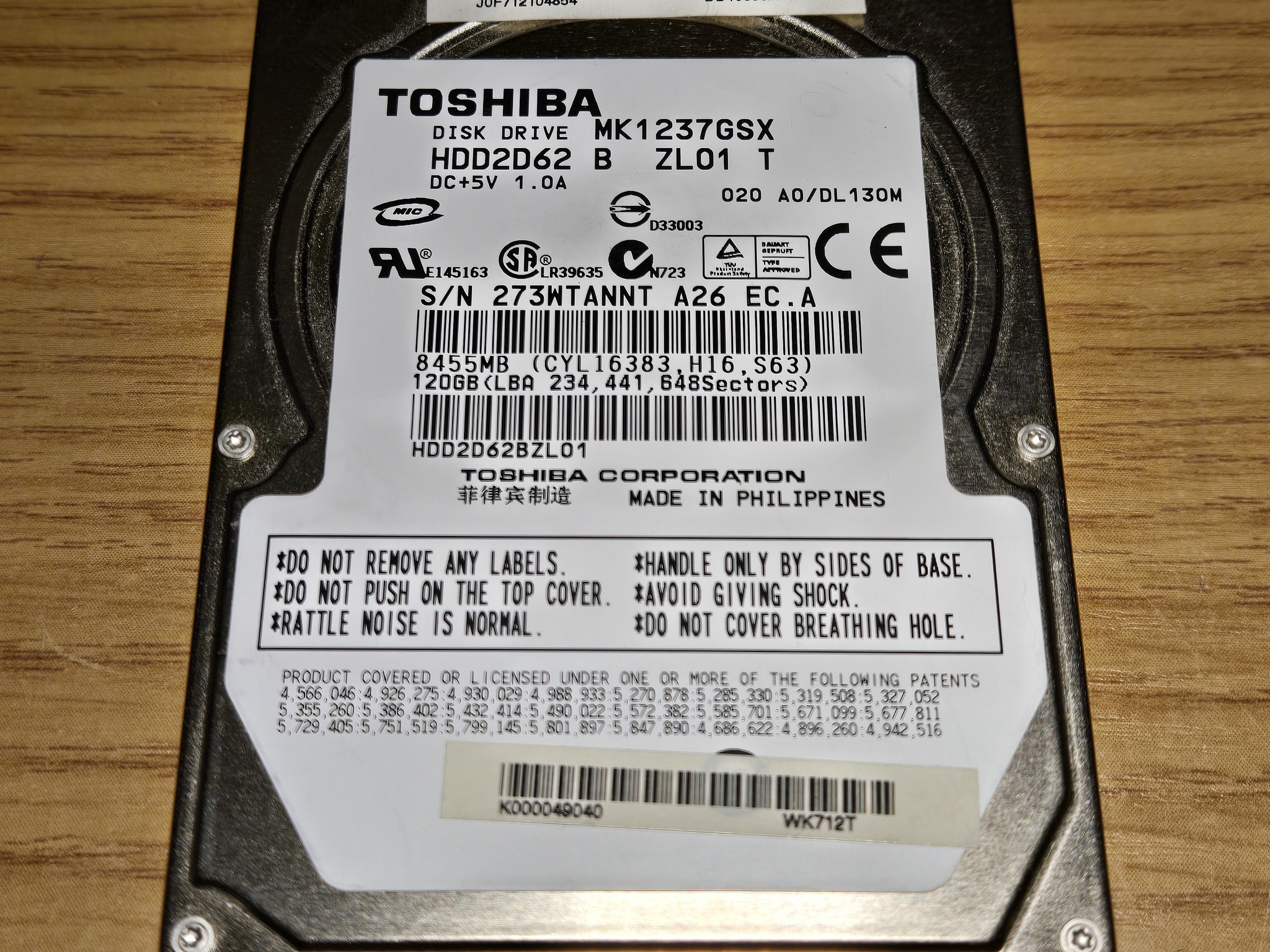 USED Toshiba 120GB 5400RPM HDD