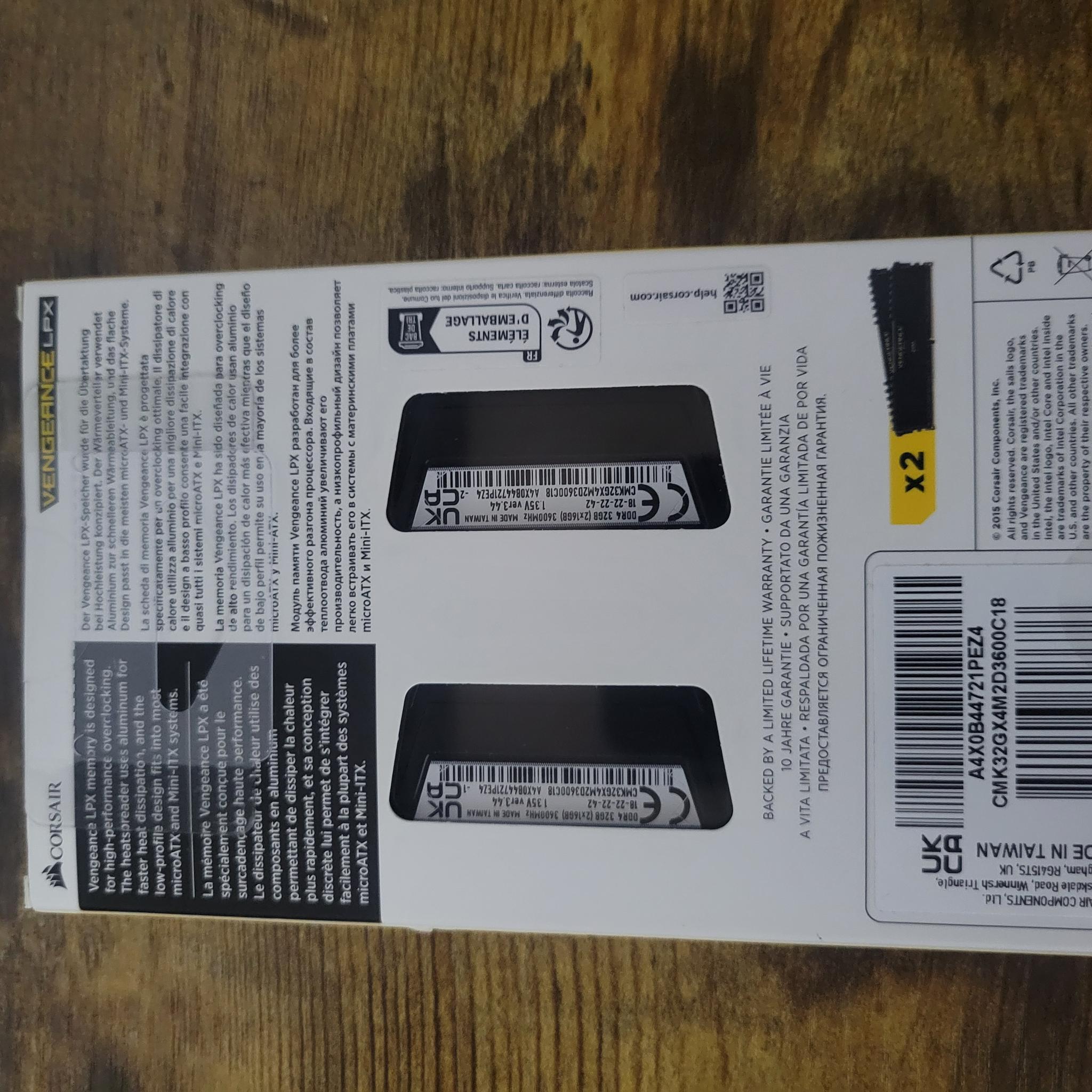 32GB Cosair Vengeance LPX 3600mhz