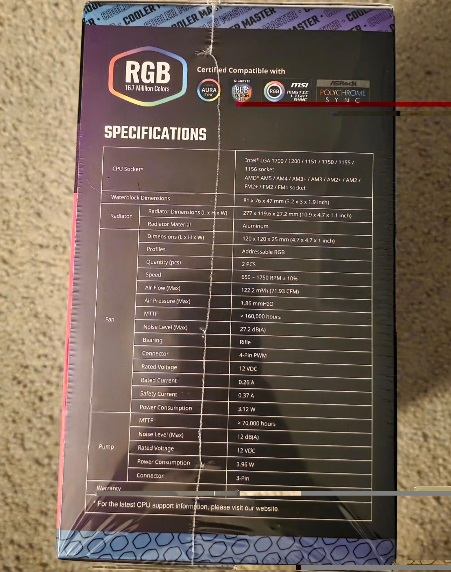 Cooler Master MasterLiquid 240L Core 240mm AIO ARGB Liquid CPU Cooler Black Brand New Sealed