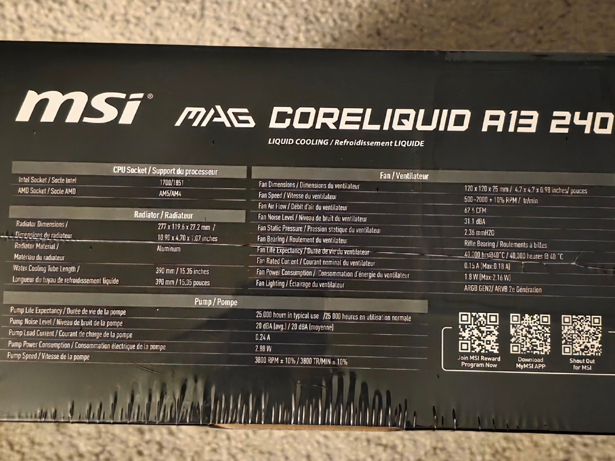 MSI MAG Coreliquid A13 240 Black ARGB AIO Cooler LGA 1700/1851/AM5/AM4 Sockets Brand New Sealed